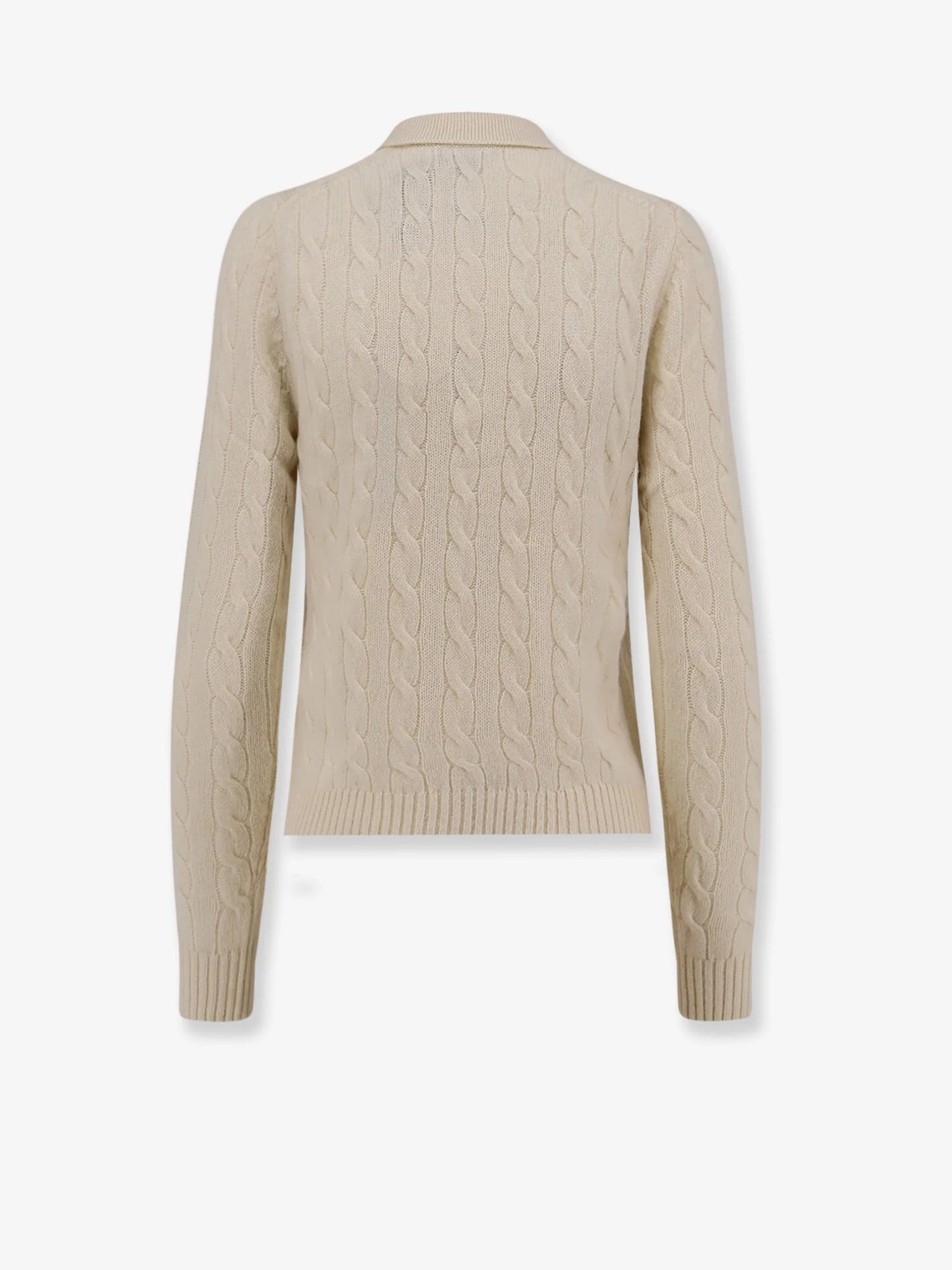 Braided knit wool and cashmere polo shirt
