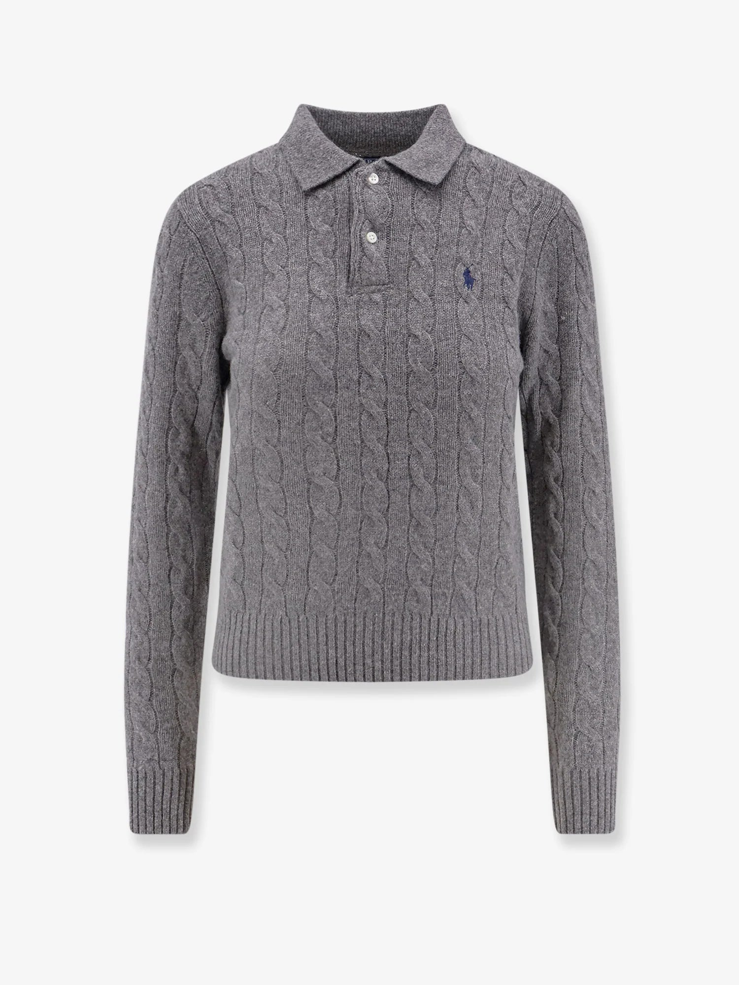 Braided knit wool and cashmere polo shirt