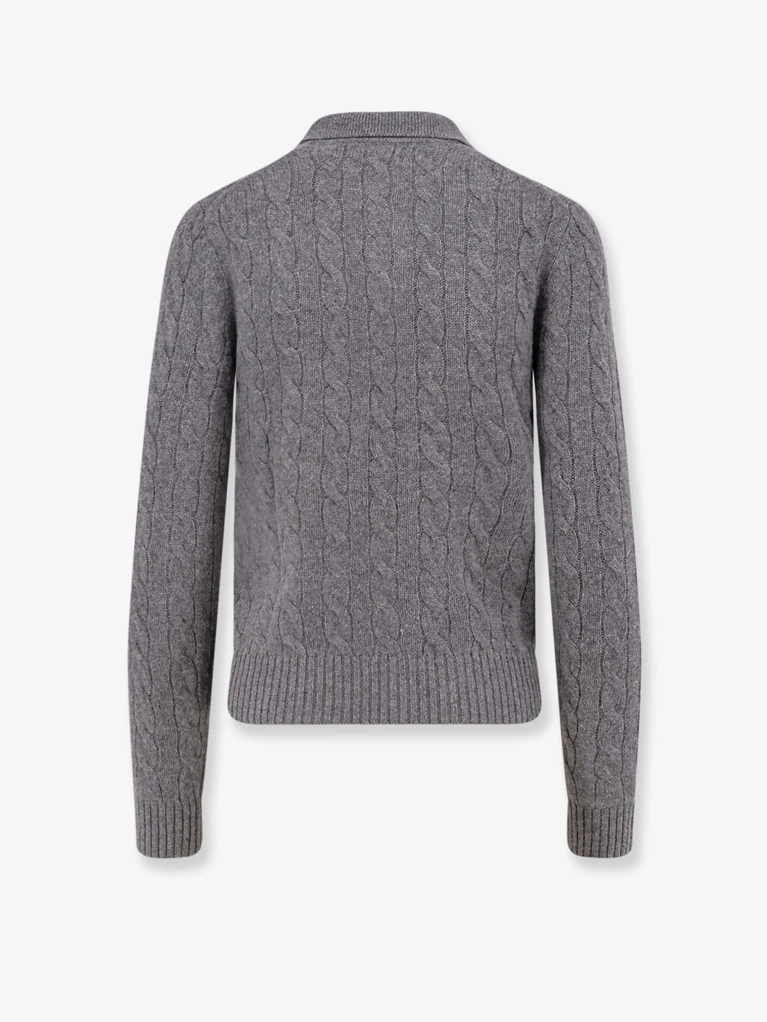 Braided knit wool and cashmere polo shirt