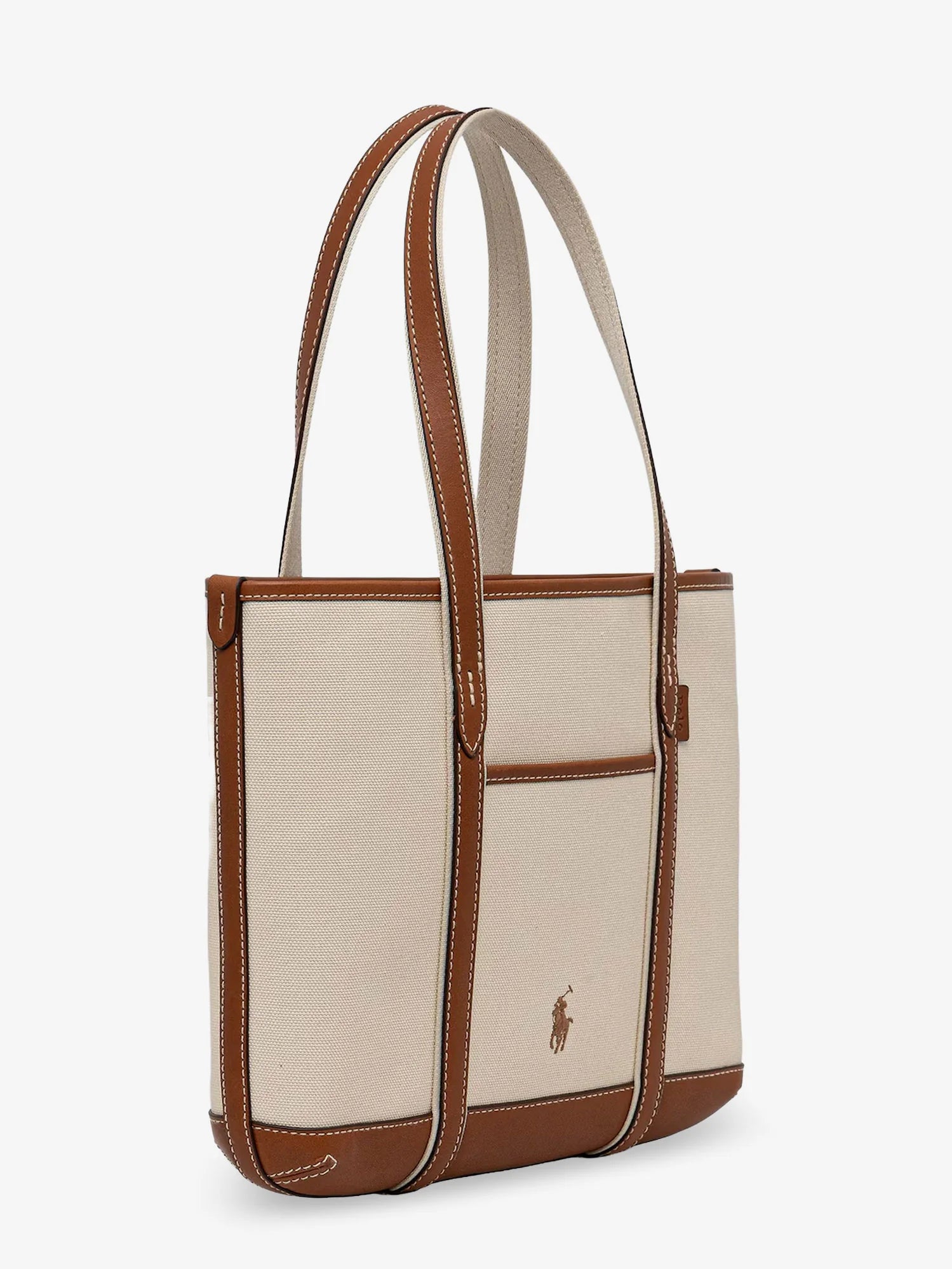 Canvas shoulder bag with embroidered logo on the front