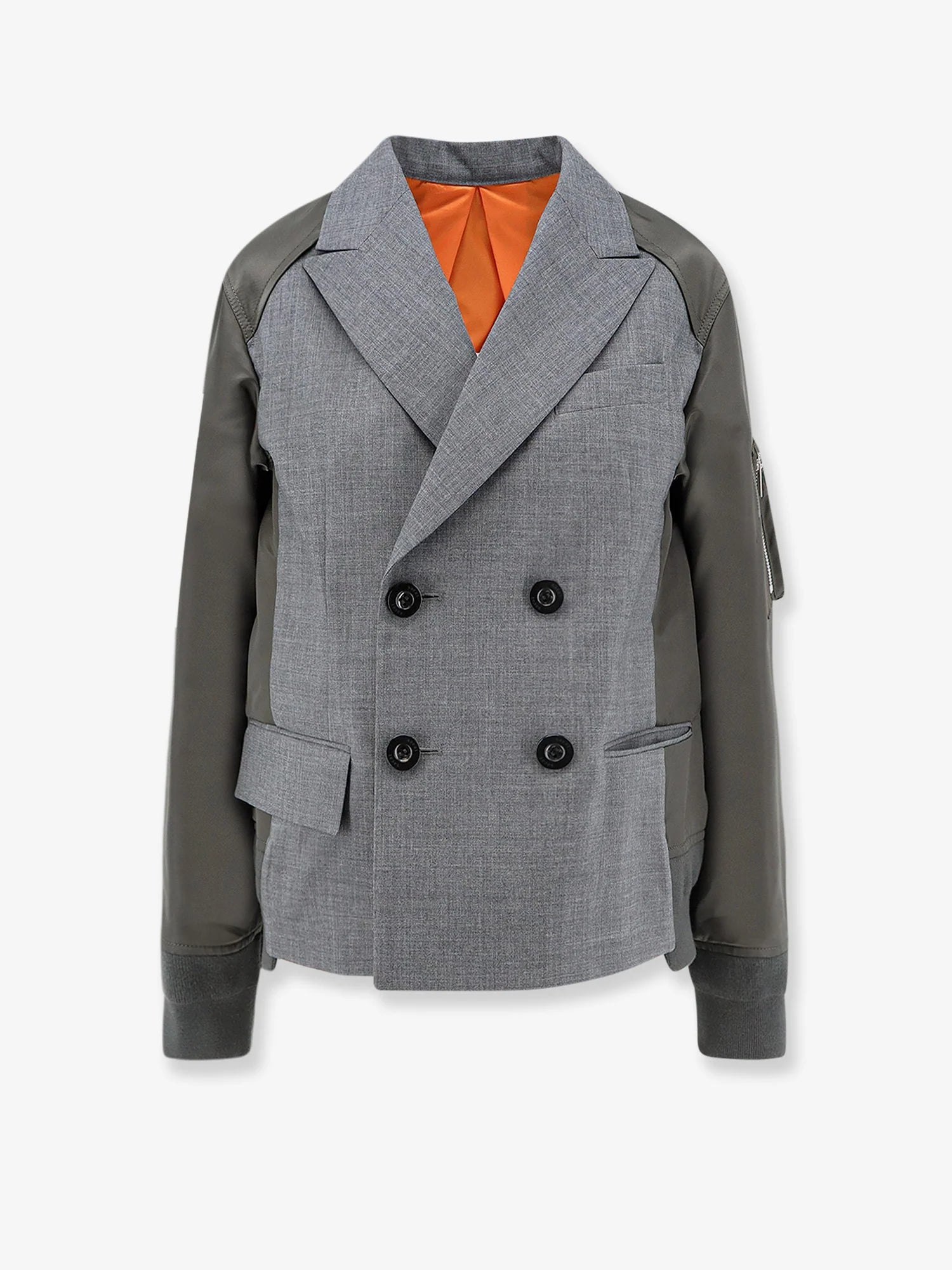 Wool blazer with nylon sleeves