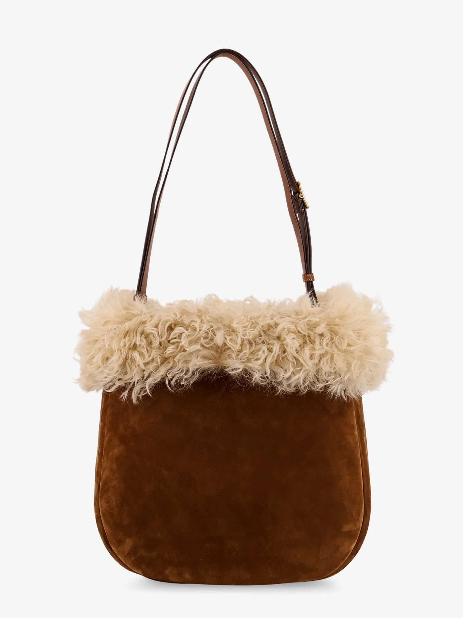 Suede shoulder bag with shearling profile