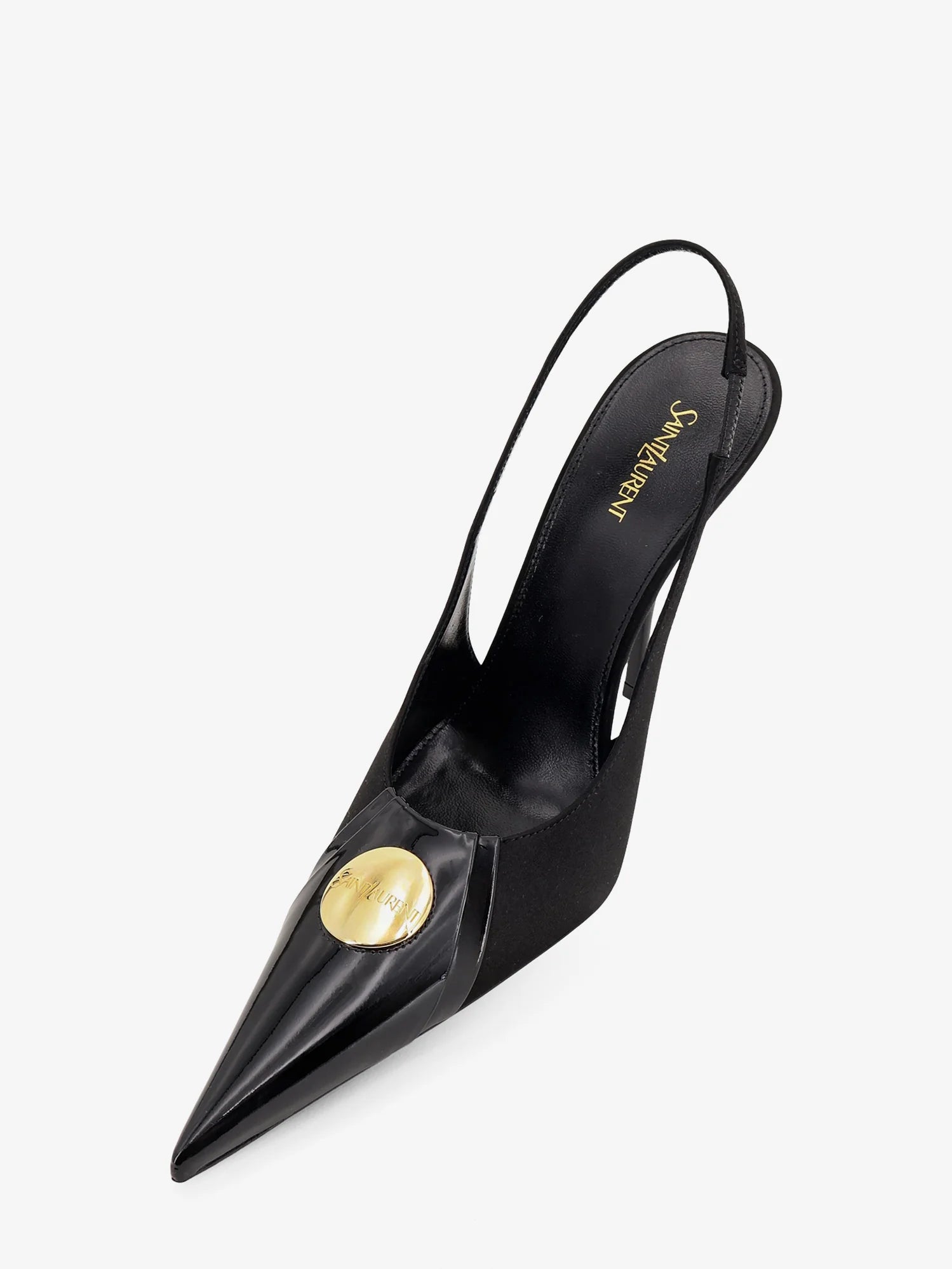 Louis patent leather pumps with logo tag