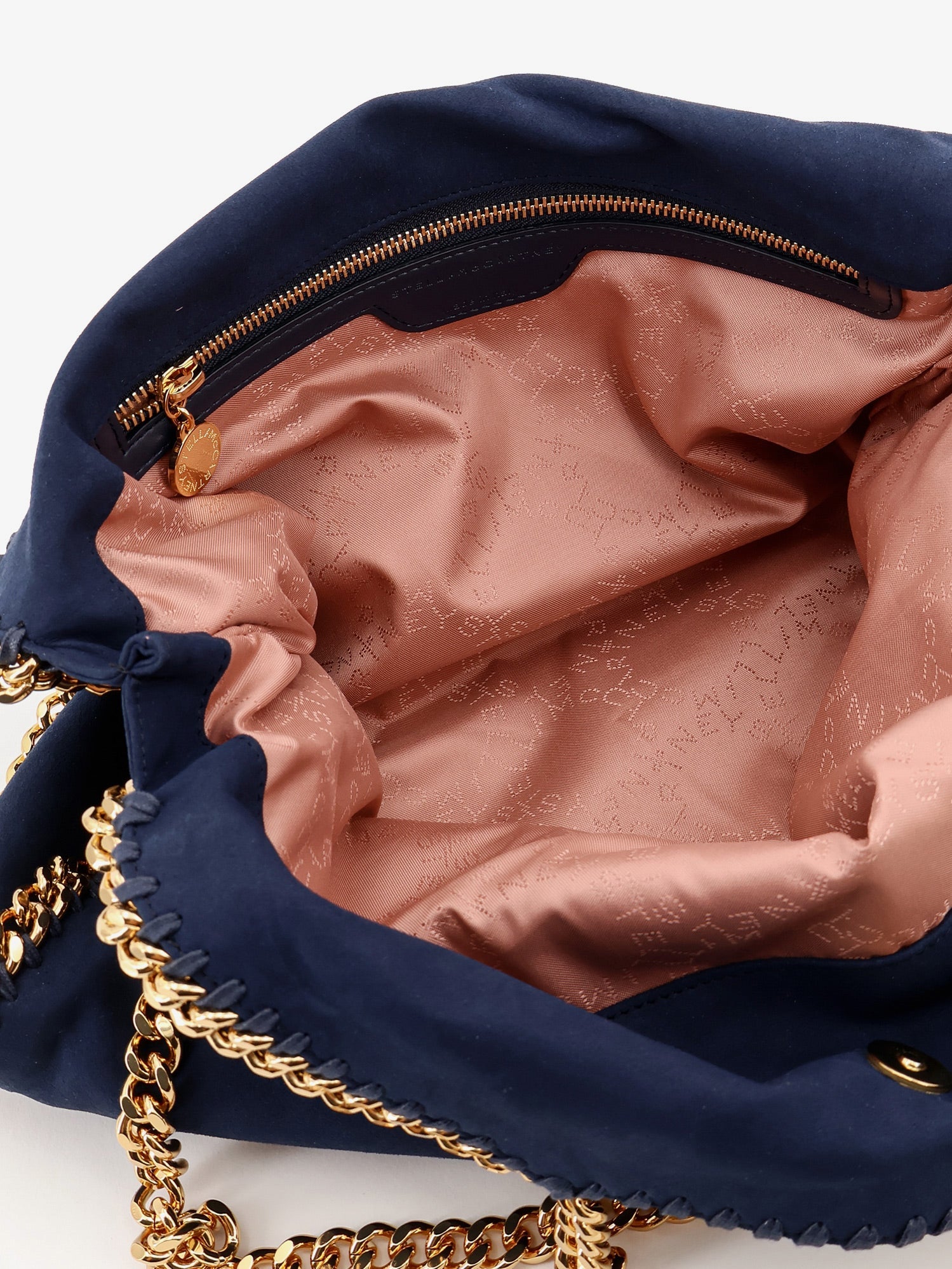 Falabella alter suede shoulder bag with metal profiles