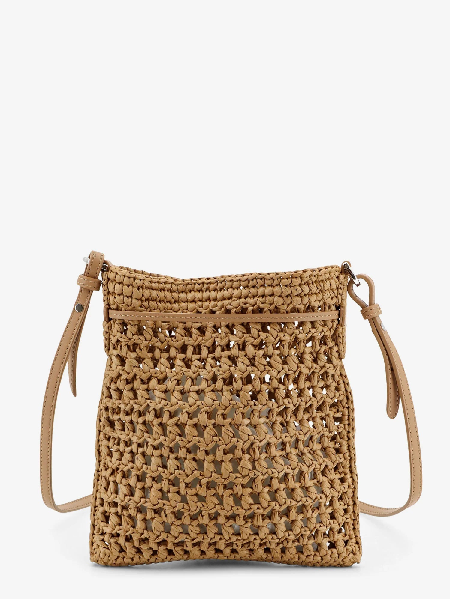 Raffia bucket bag with crochet motif