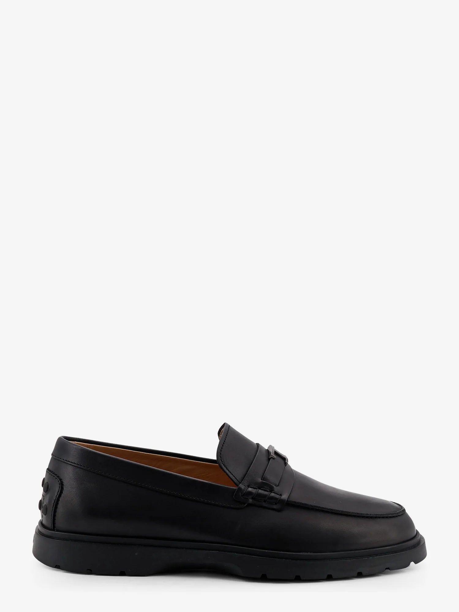 Leather loafers with metal logo