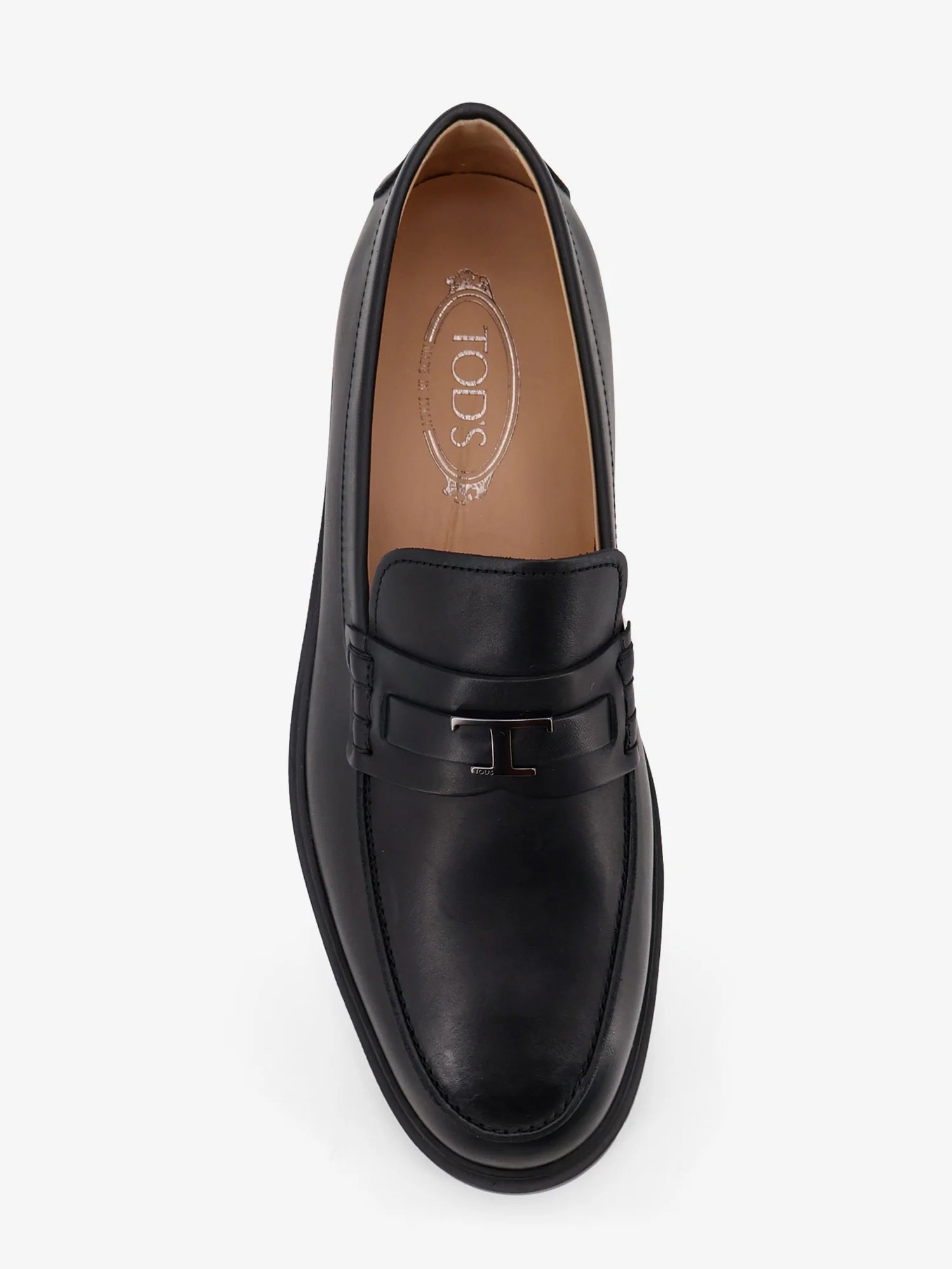 Leather loafers with metal logo