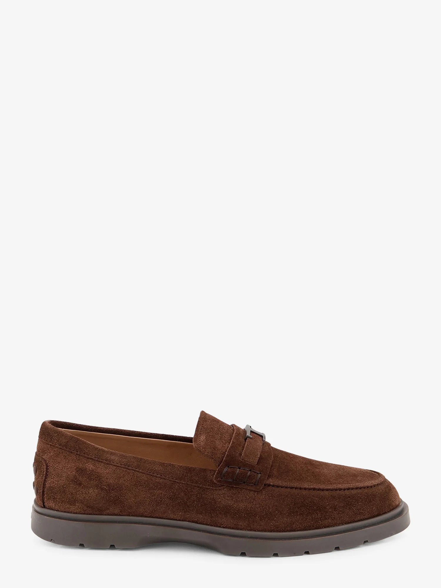 Suede loafers with metal logo