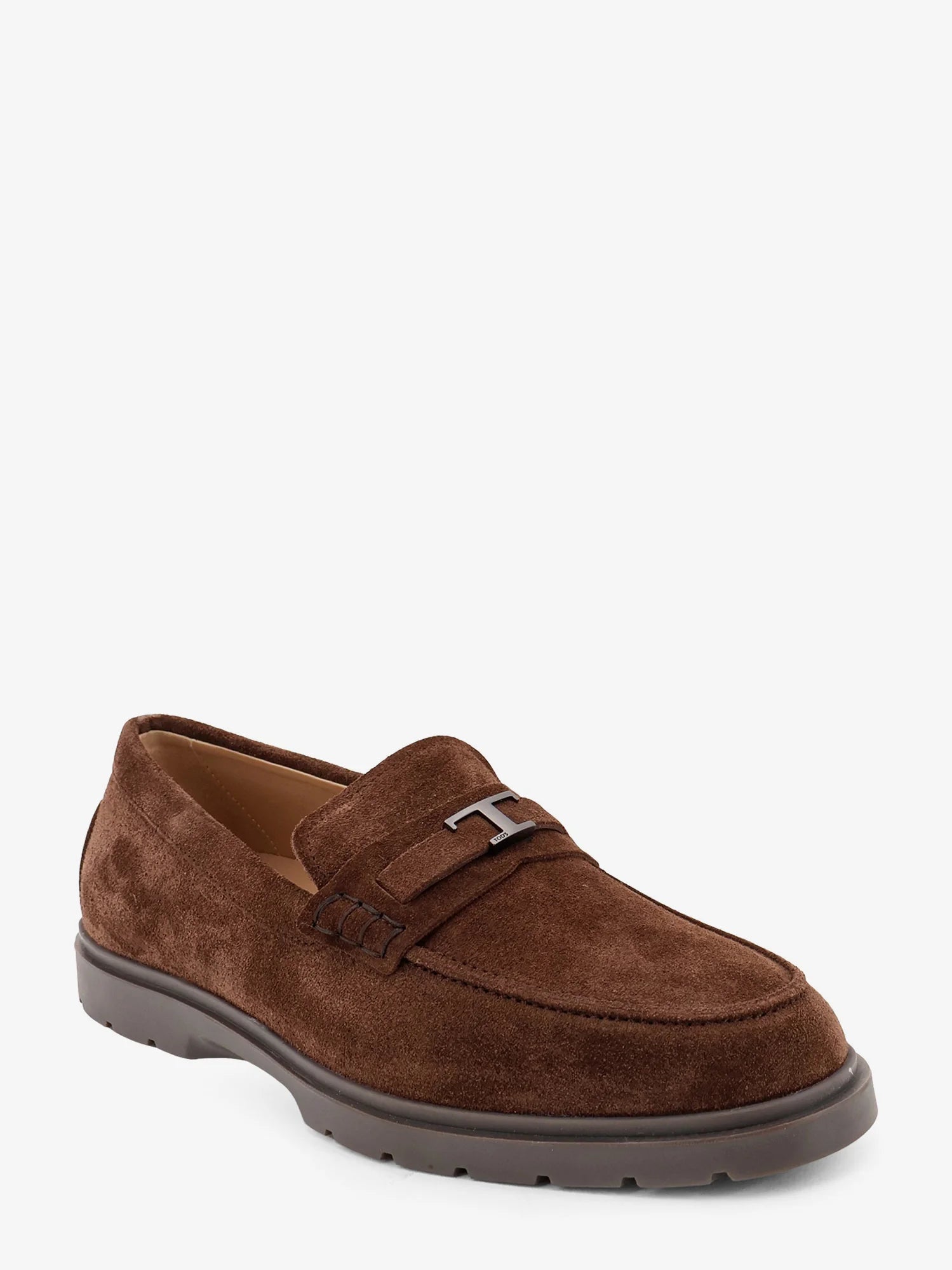 Suede loafers with metal logo