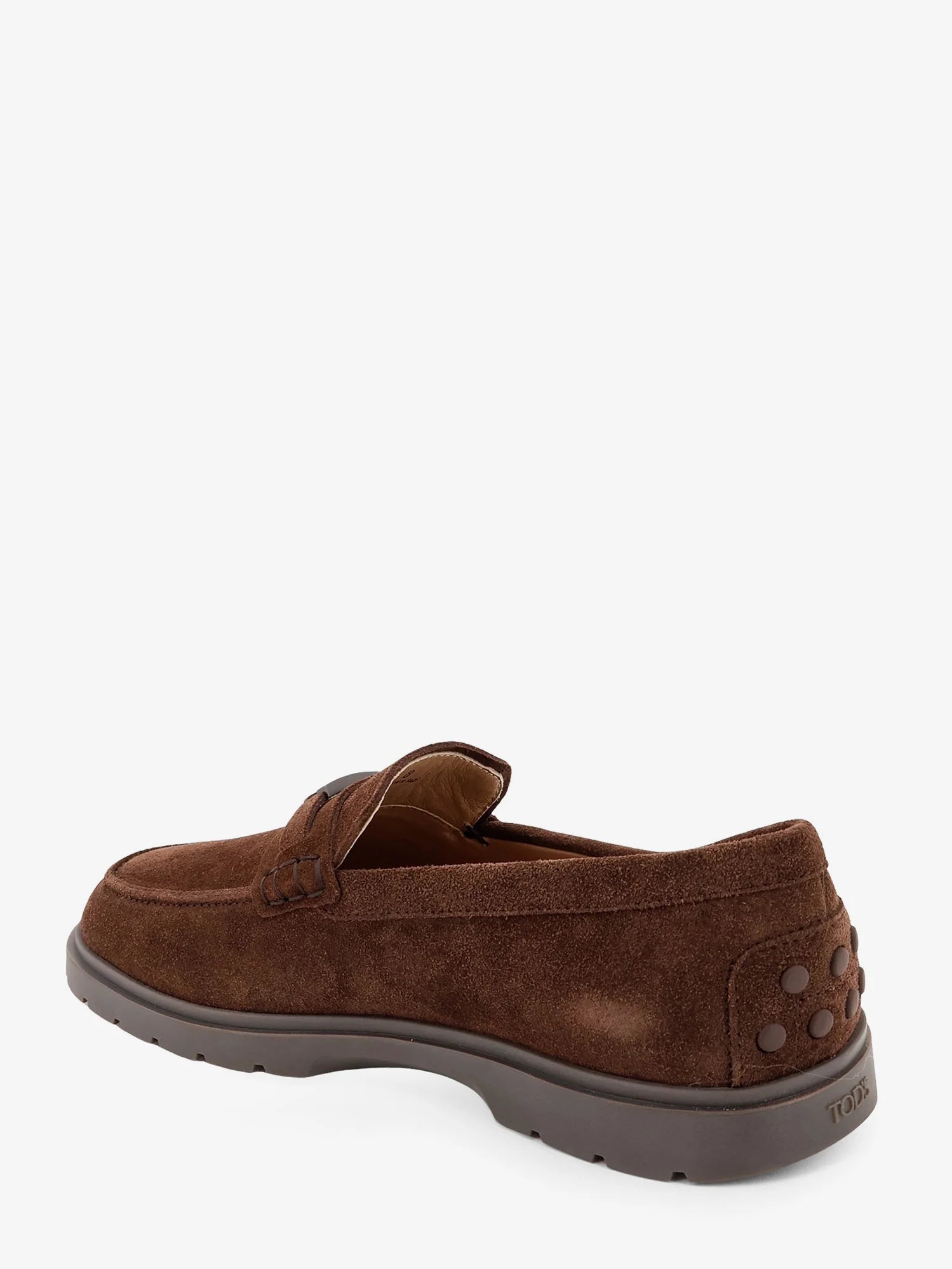Suede loafers with metal logo