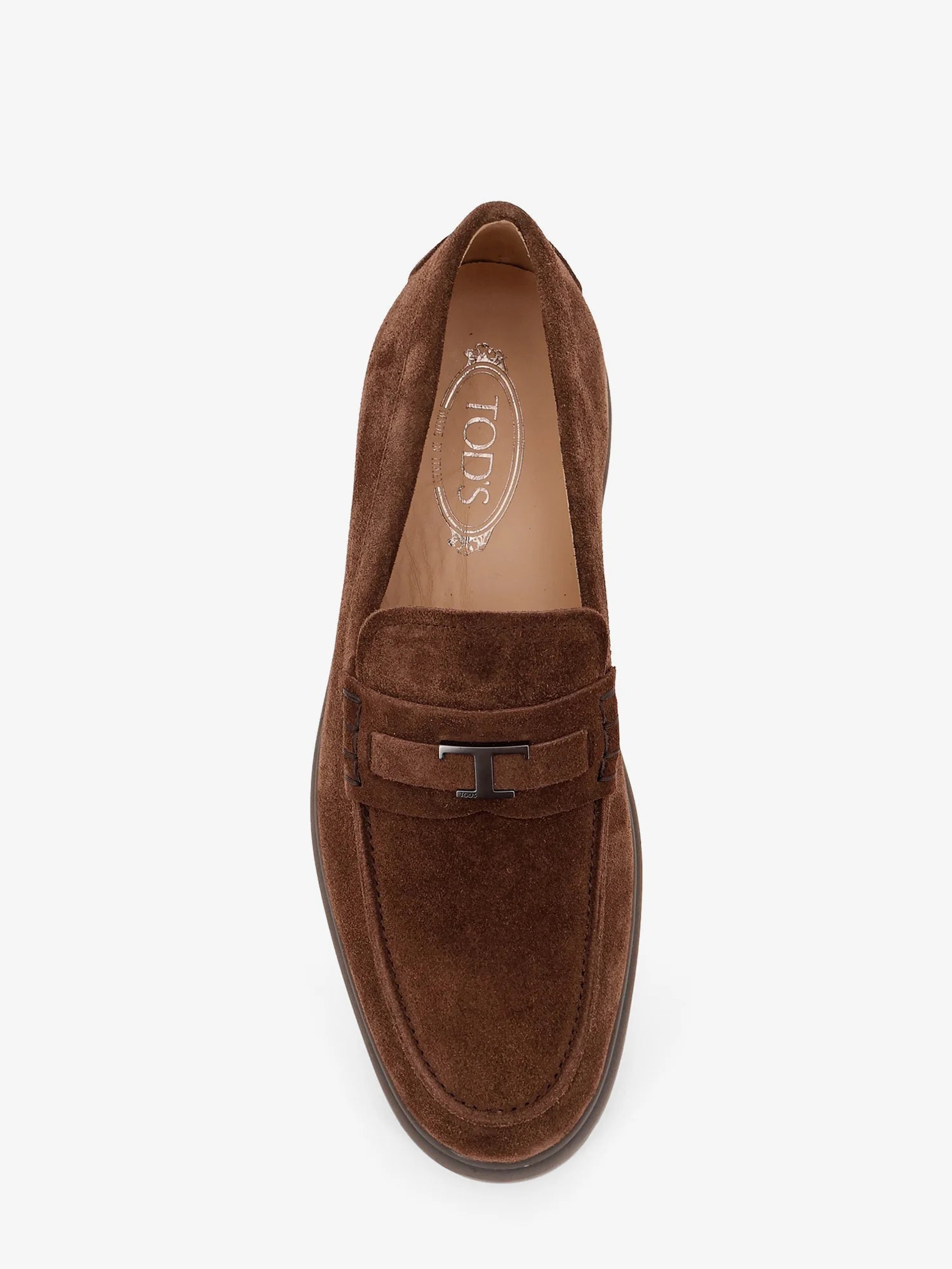 Suede loafers with metal logo