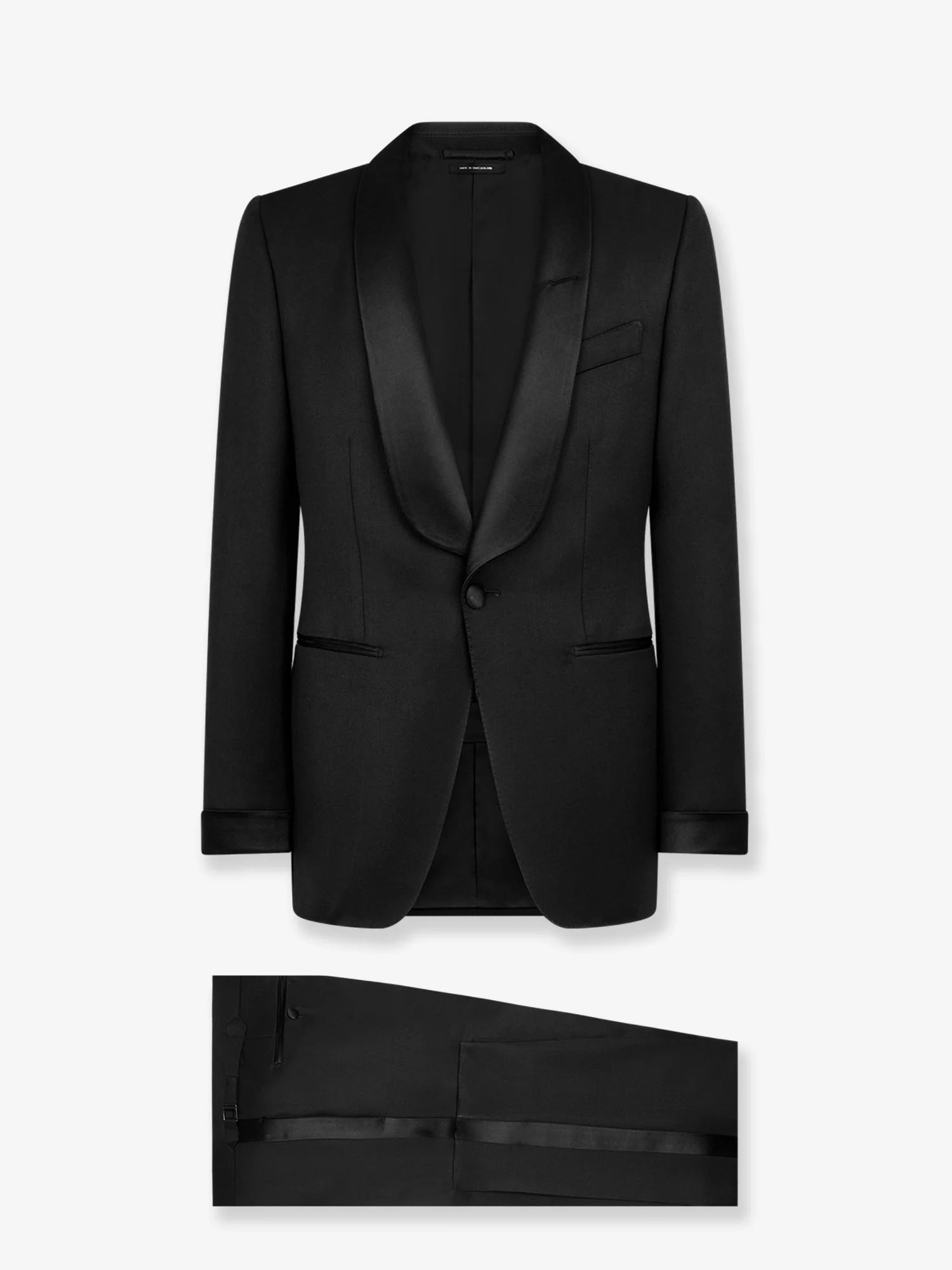 Stretch virgin wool tuxedo with satin profiles