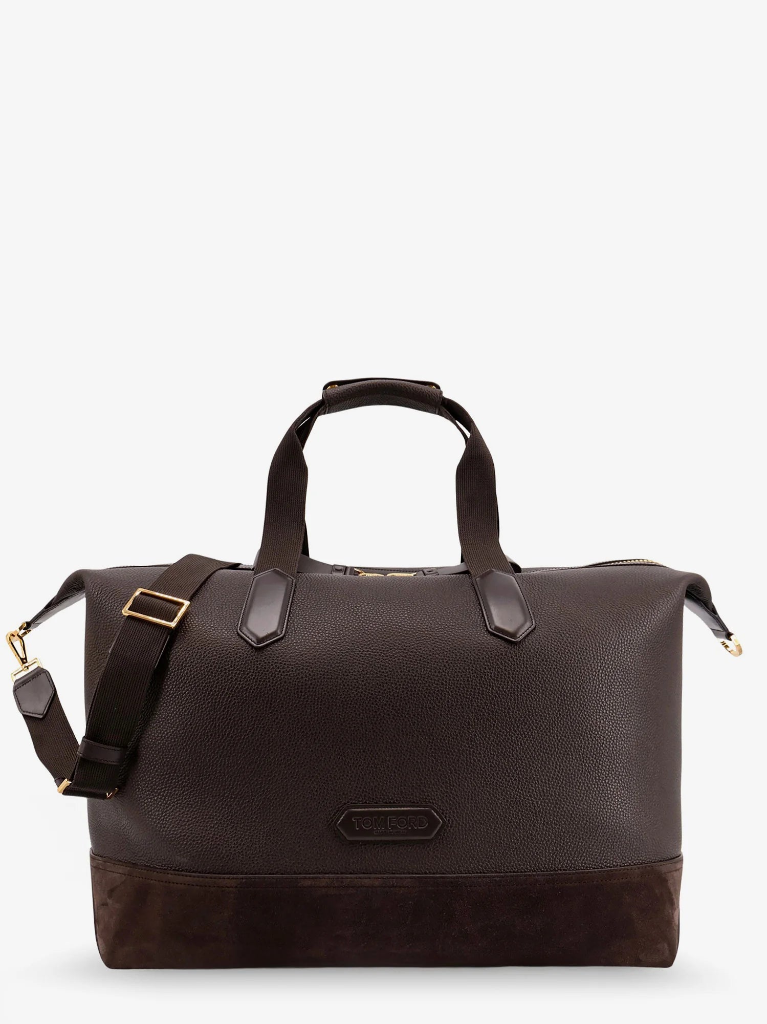 Leather travel bag with suede inserts