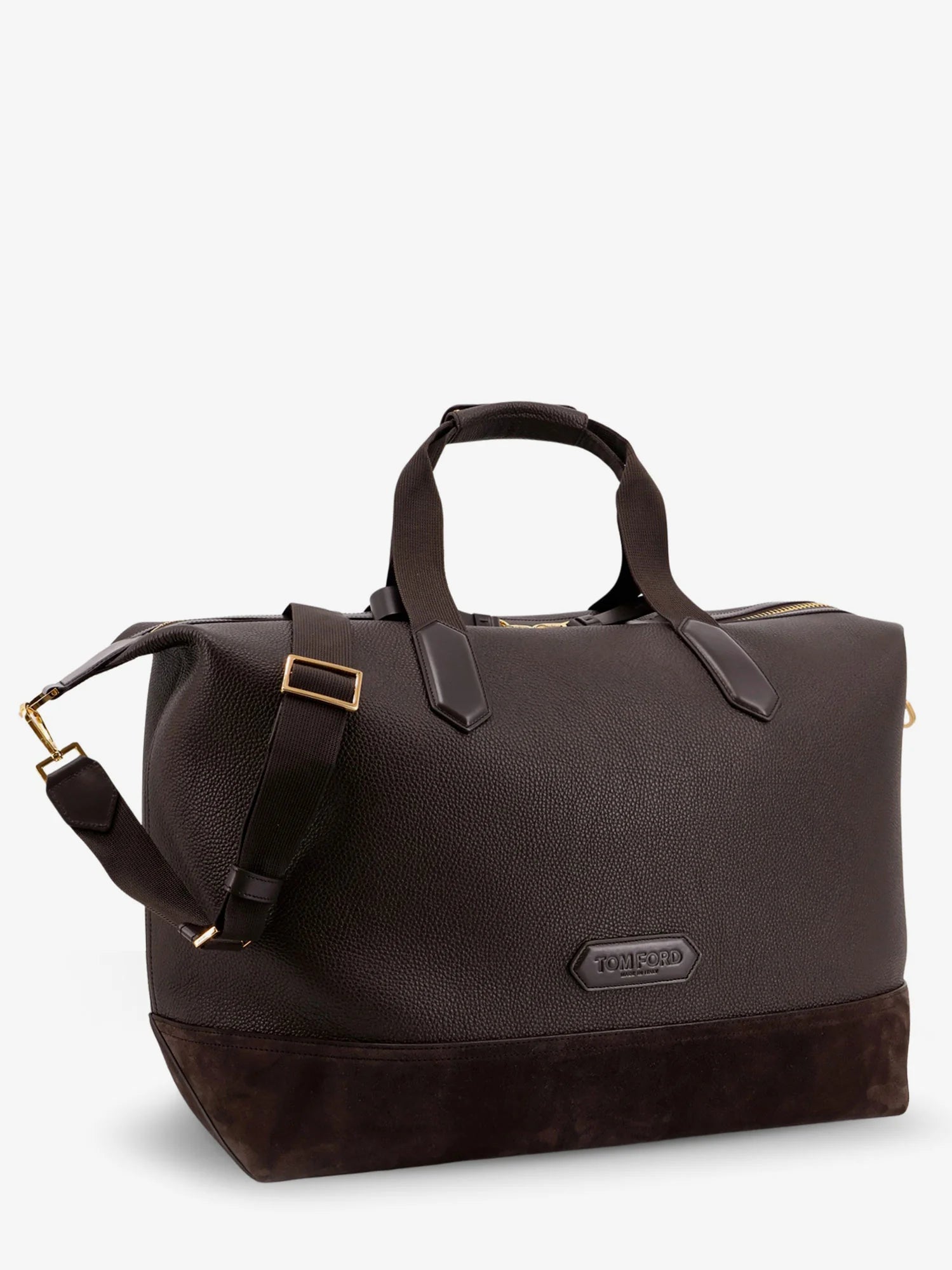 Leather travel bag with suede inserts