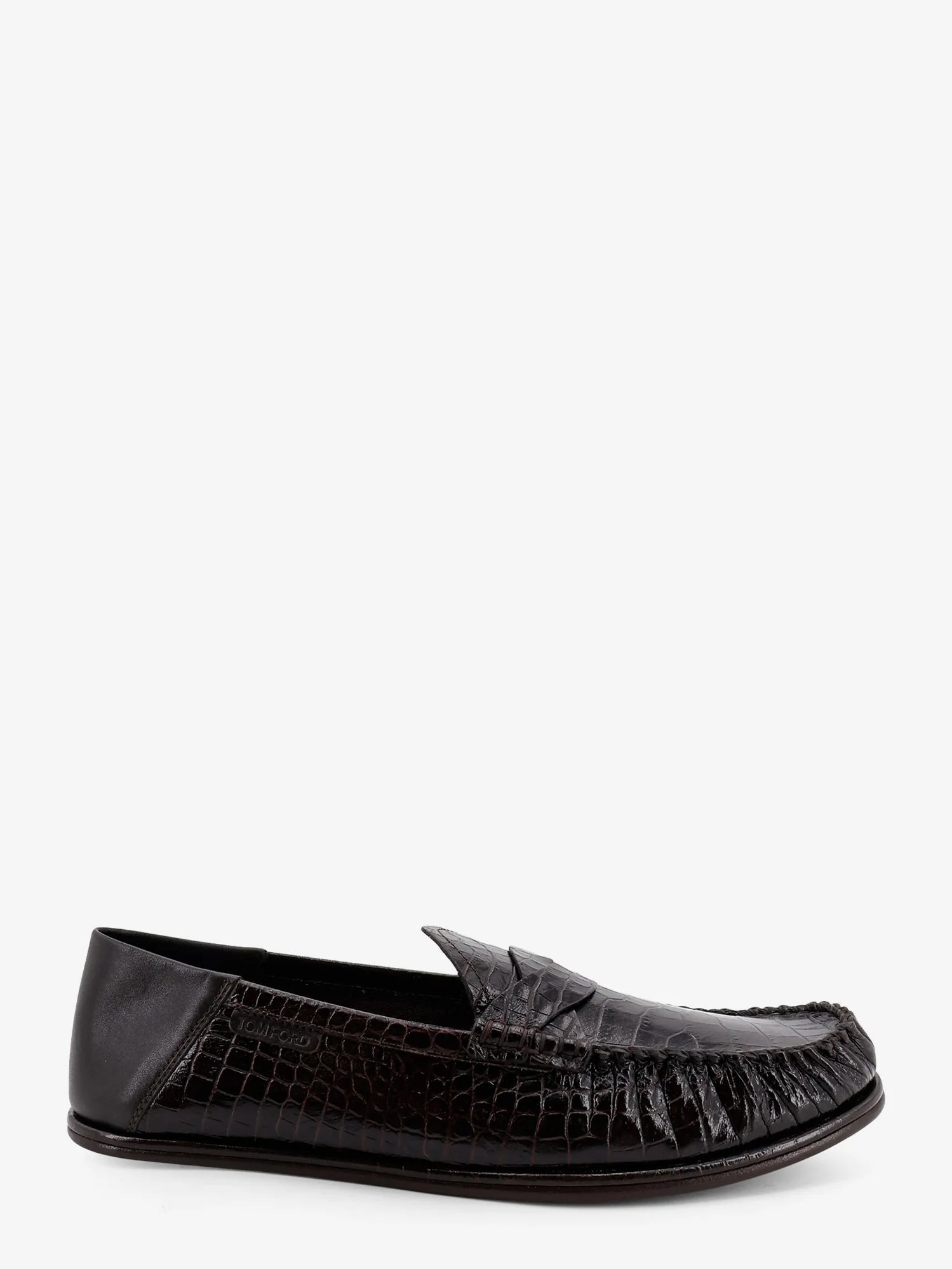 Crocodile-print leather loafers