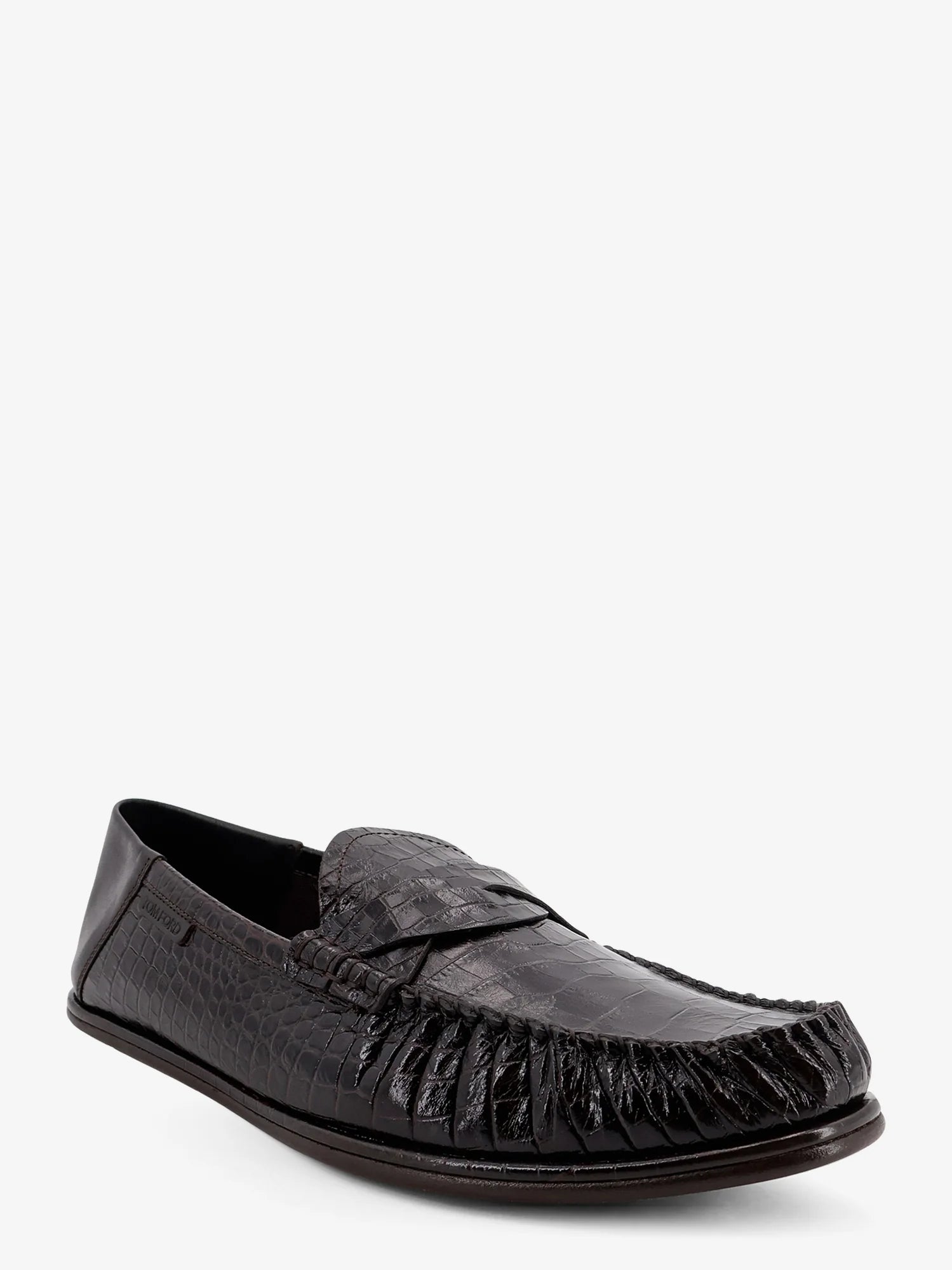 Crocodile-print leather loafers