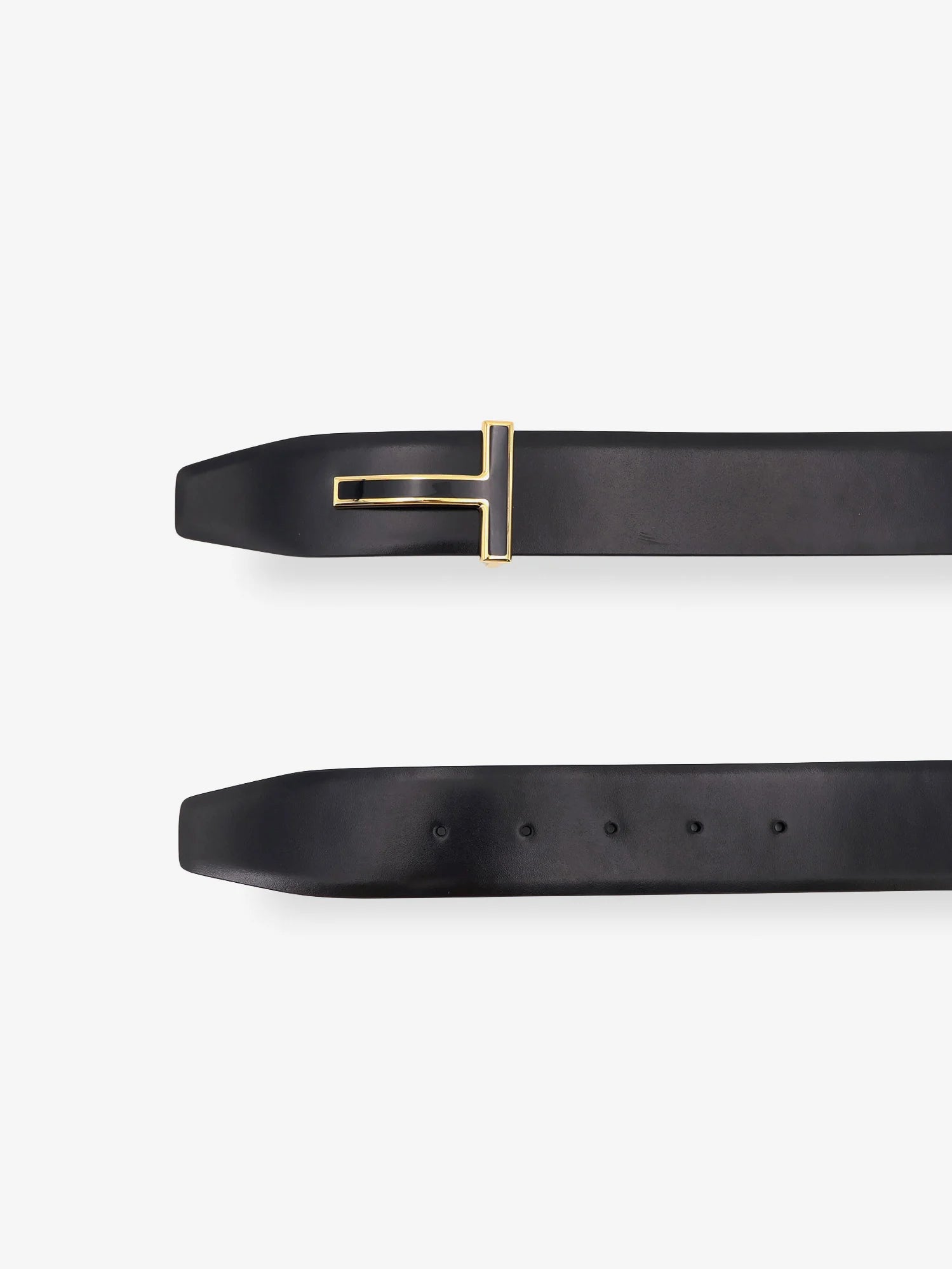 Leather belt with metal logo buckle