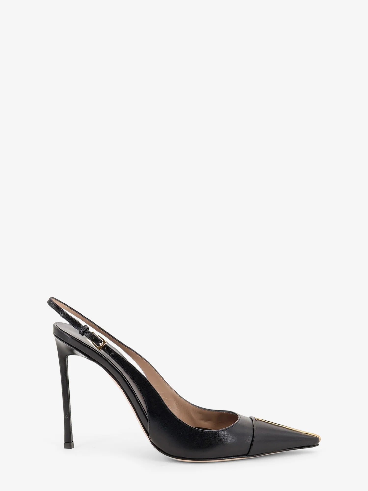 Leather pumps with metal T Logo detail