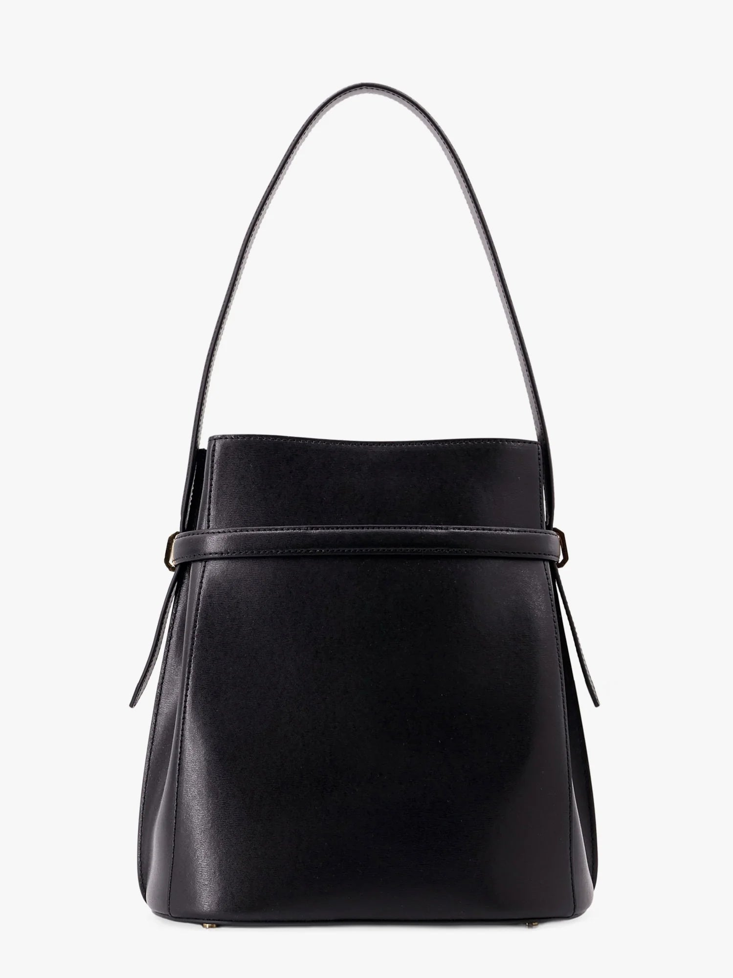 Belted leather bucket bag