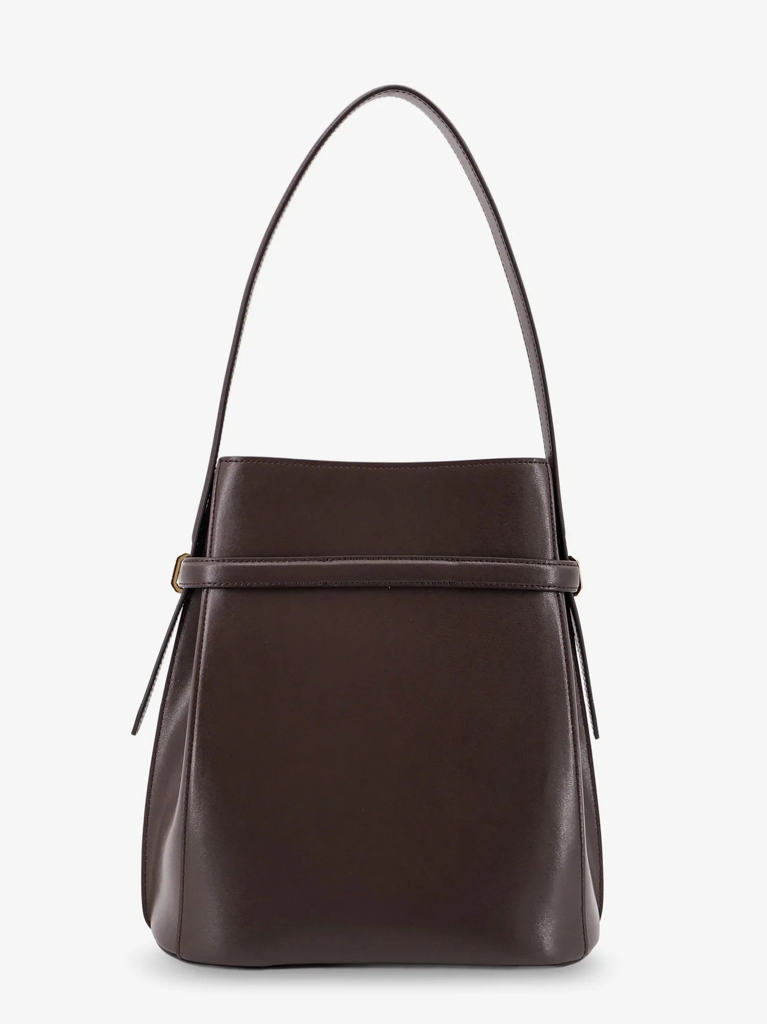 Belted leather bucket bag