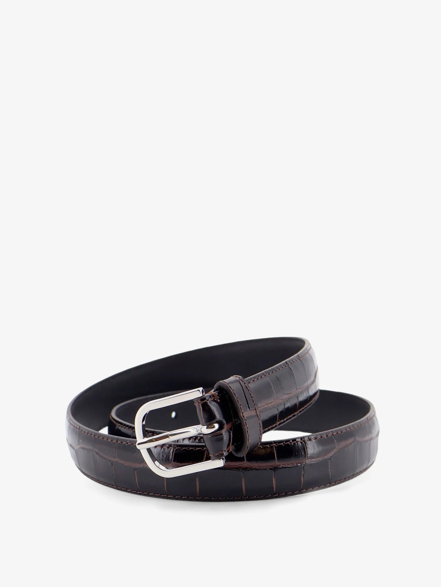 Slim Croco-Embossed leather belt