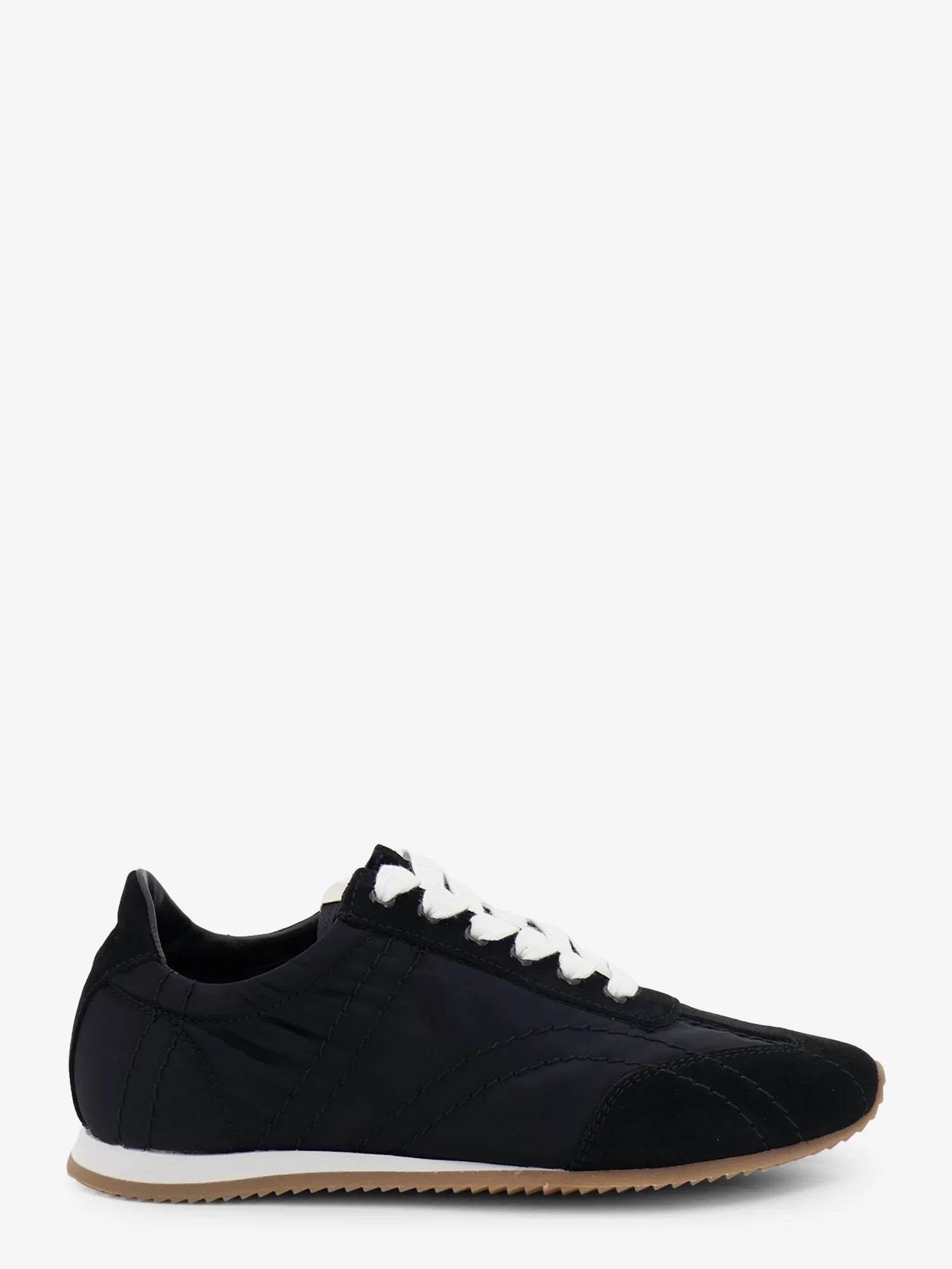 Nylon and suede sneakers with all-over stitching