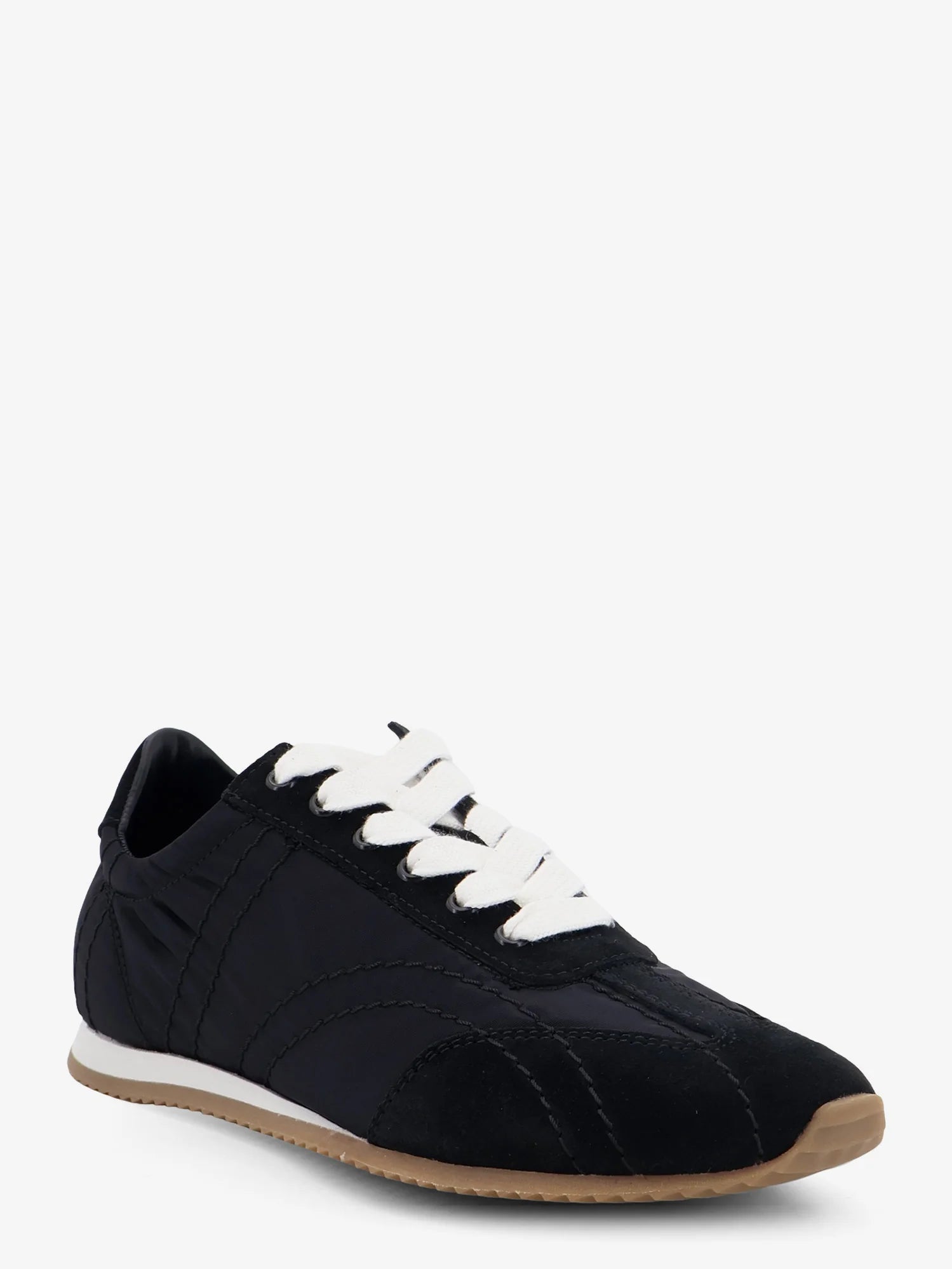 Nylon and suede sneakers with all-over stitching