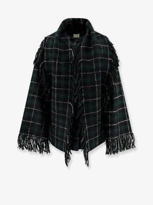 Fringed scarf madras wool coat