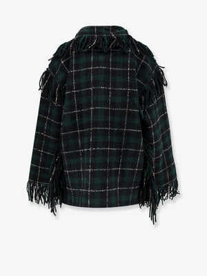 Fringed scarf madras wool coat