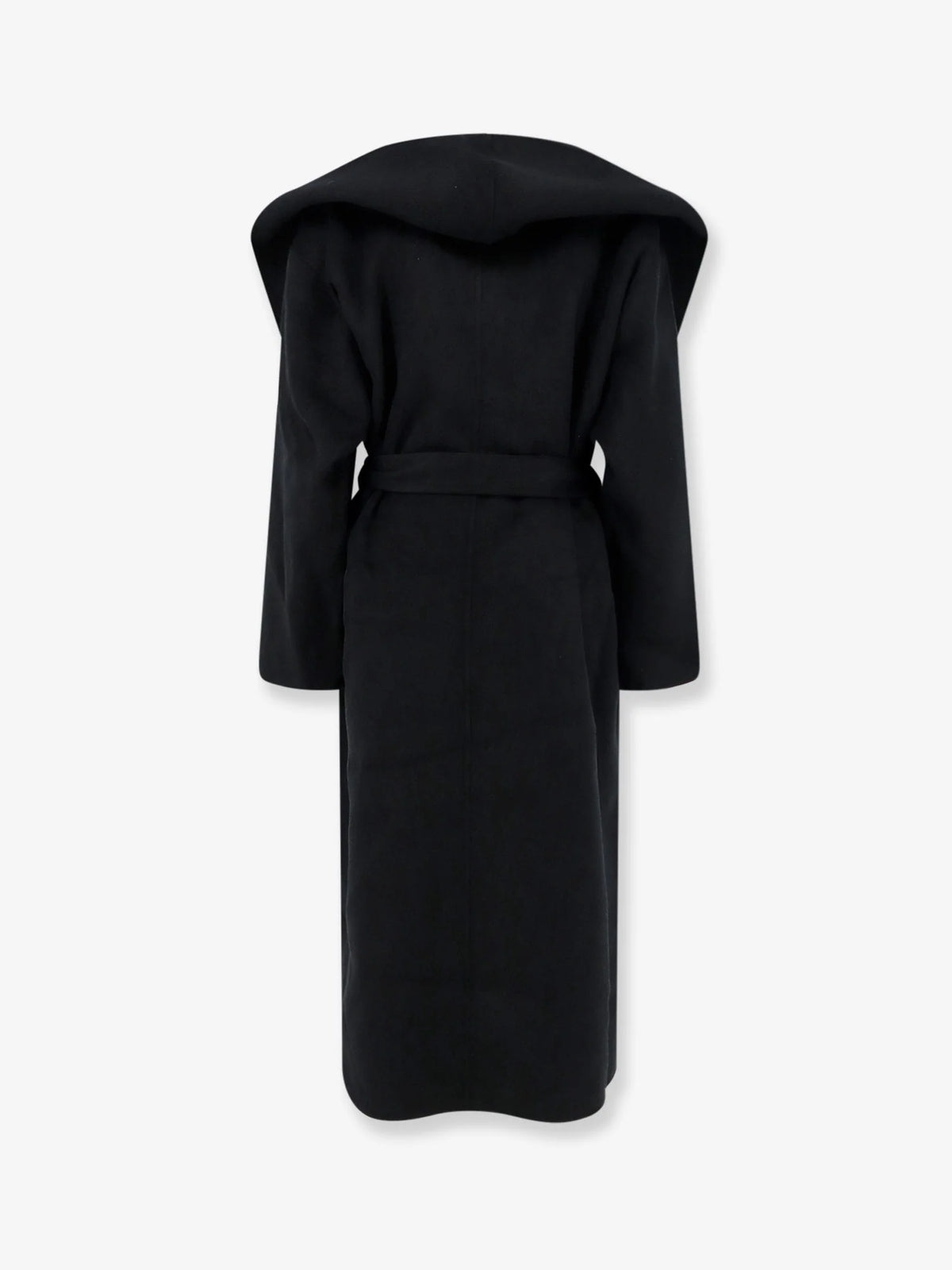 Hooded belted wool coat