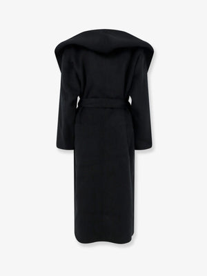 Hooded belted wool coat