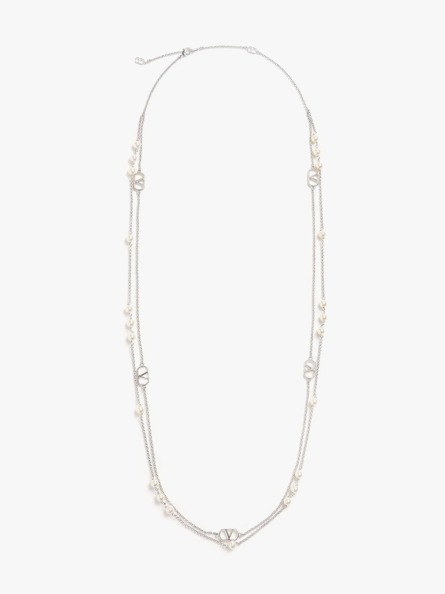 Metal and pearls VLogo Signature necklace