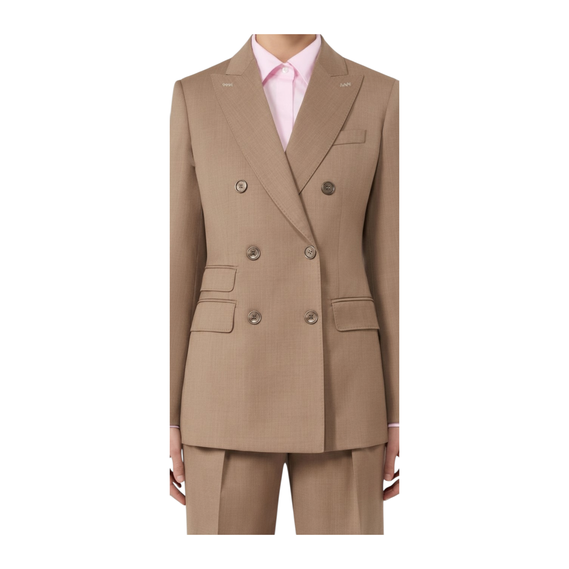 Max Mara [クーポラ] ピュア ウール ツイル ダブルブレスト ジャケット - Hazelnut brown