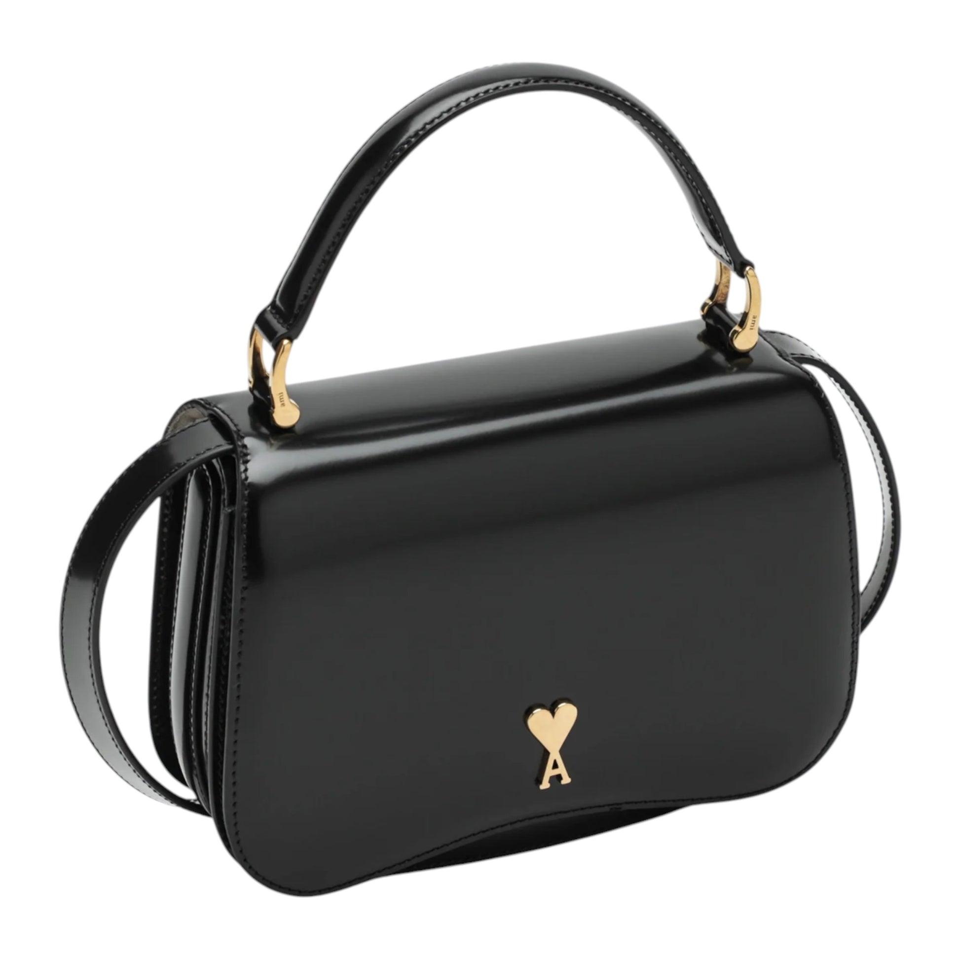 Ami Paris ブラック カウレザー Paris Paris トップハンドルバッグ