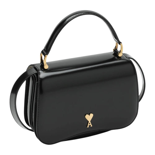 Ami Paris ブラック カウレザー Paris Paris トップハンドルバッグ