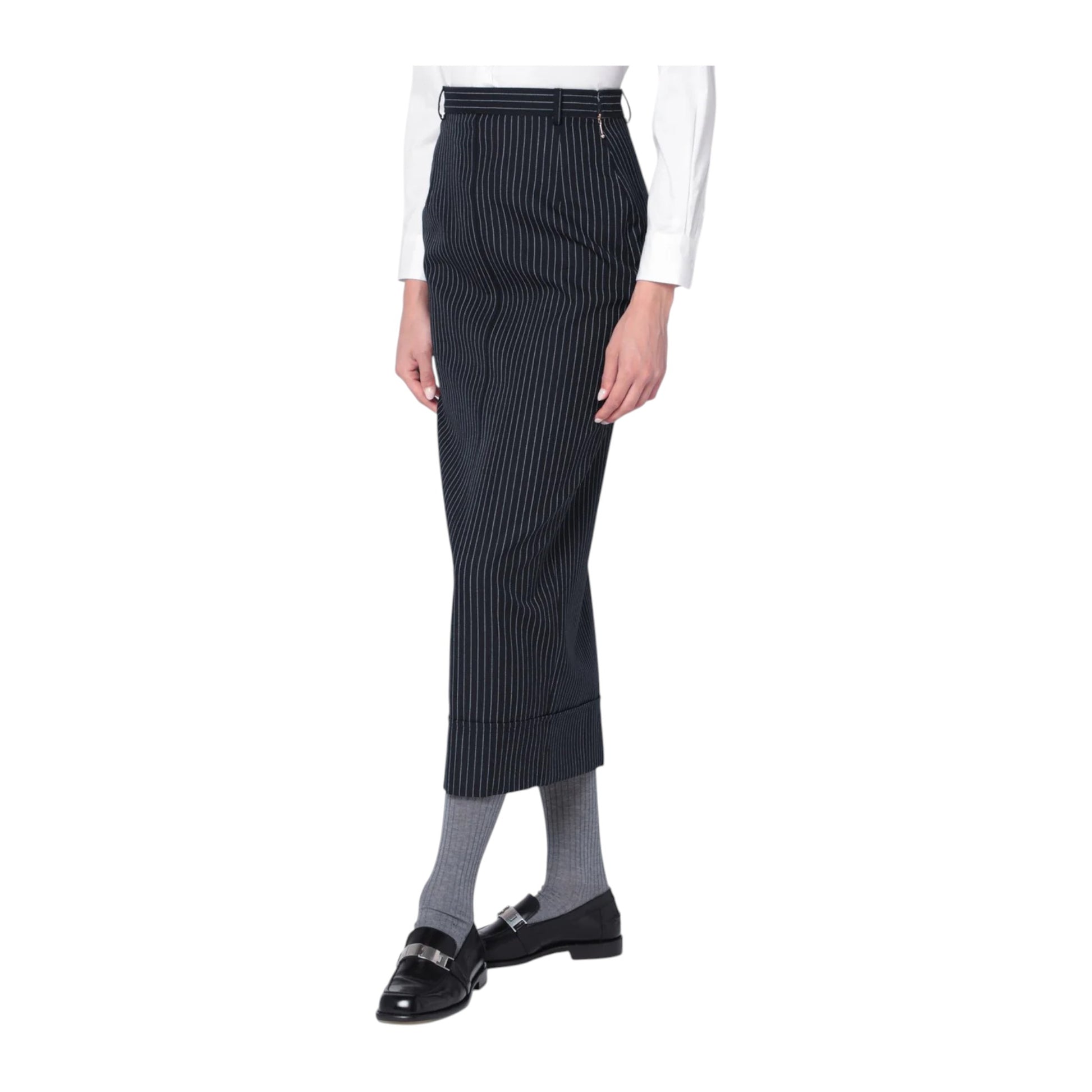 Thom Browne  Navy blue pinstriped pencil skirt