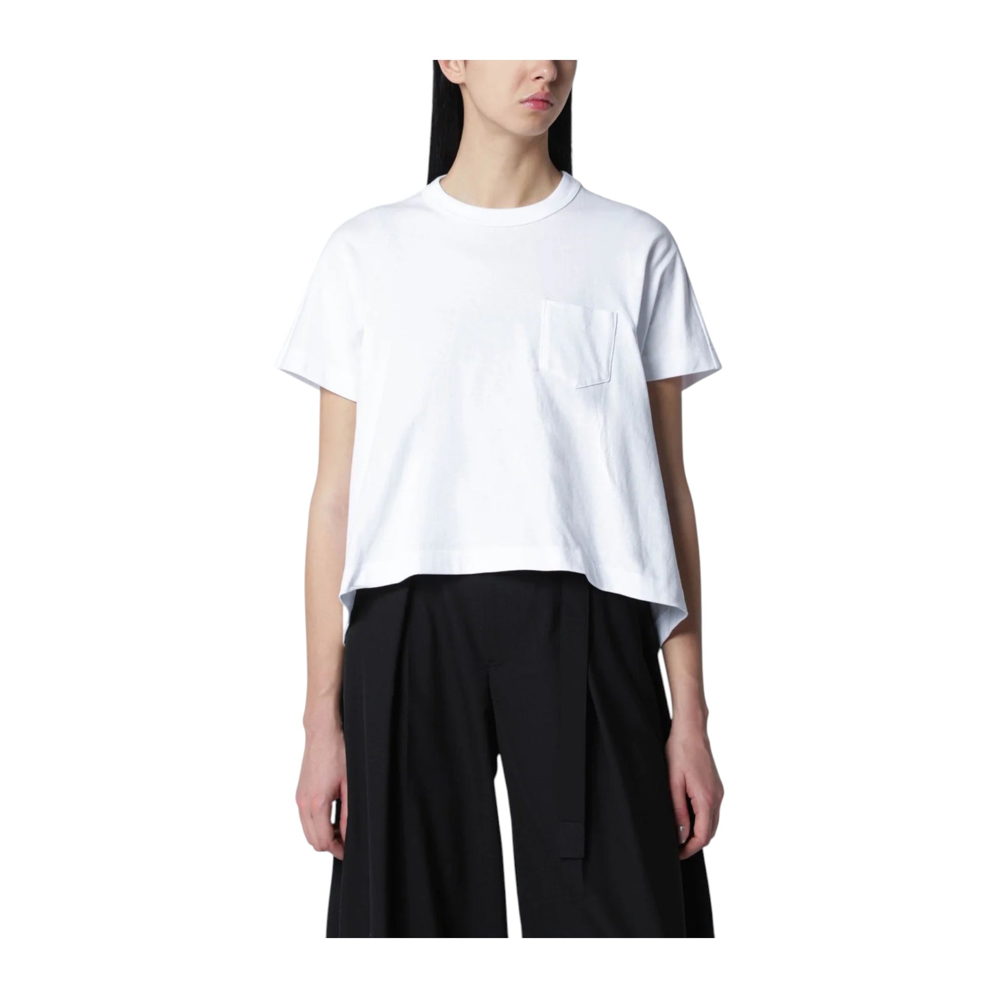 Sacai  White cropped cotton T-shirt