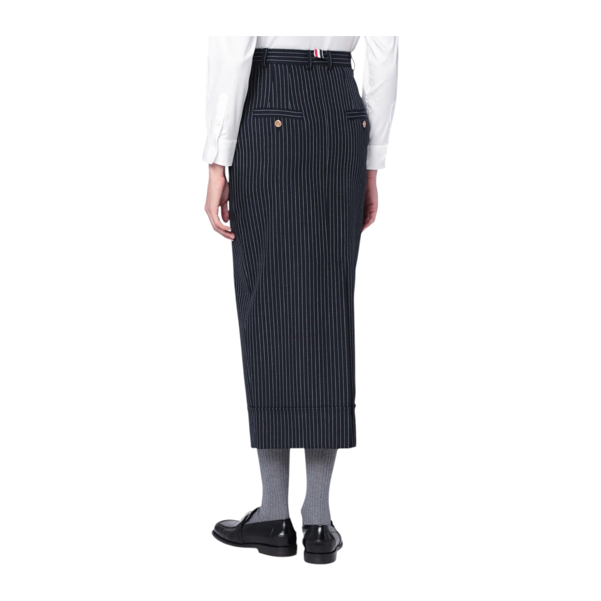 Thom Browne  Navy blue pinstriped pencil skirt