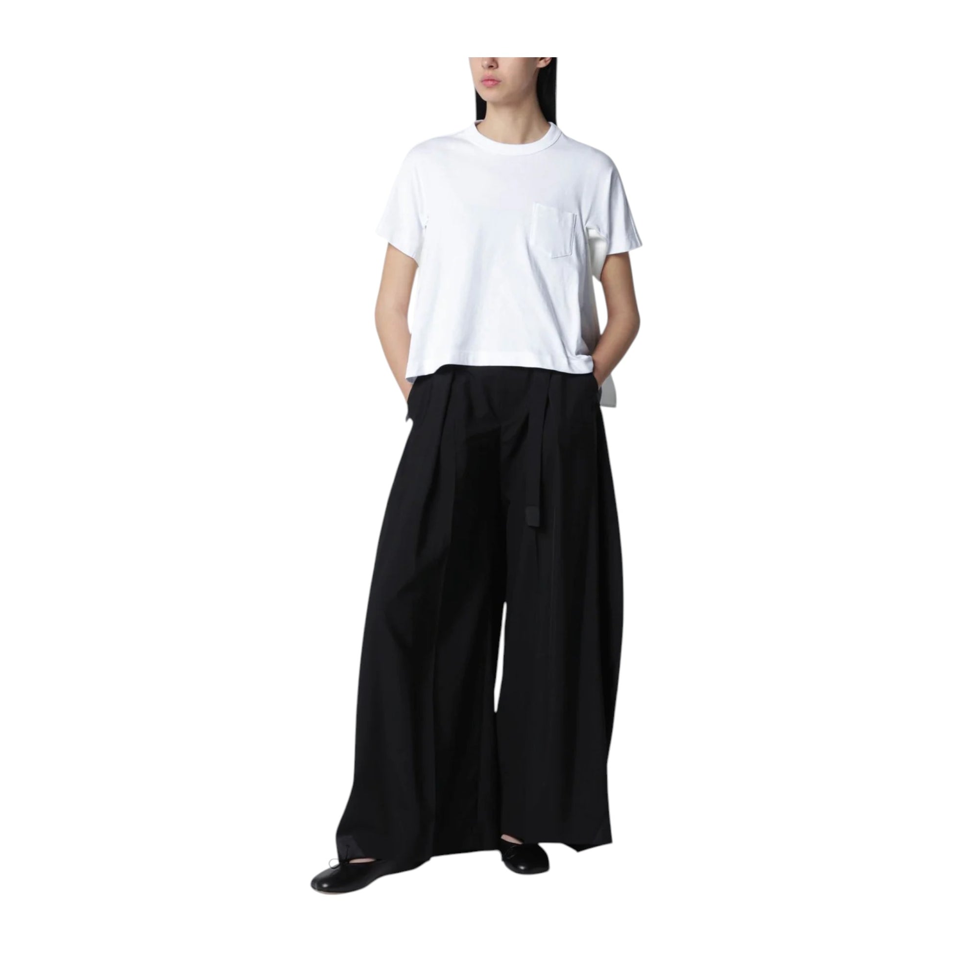 Sacai  White cropped cotton T-shirt