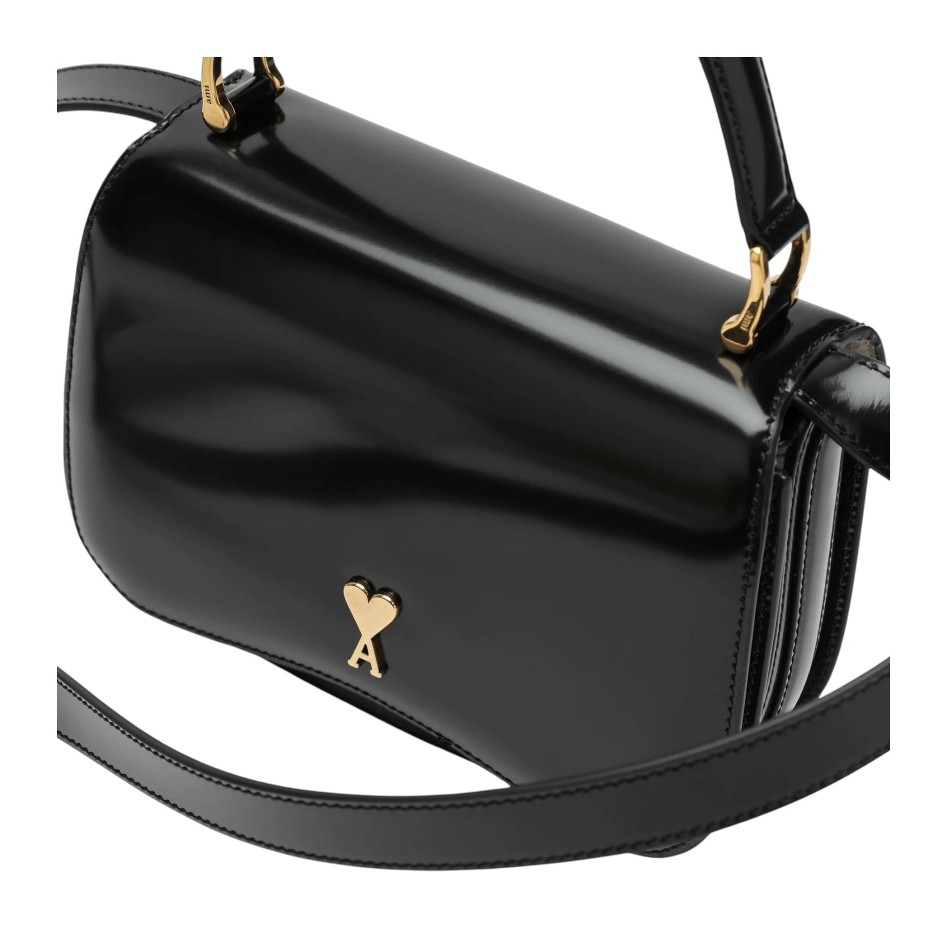 Ami Paris ブラック カウレザー Paris Paris トップハンドルバッグ