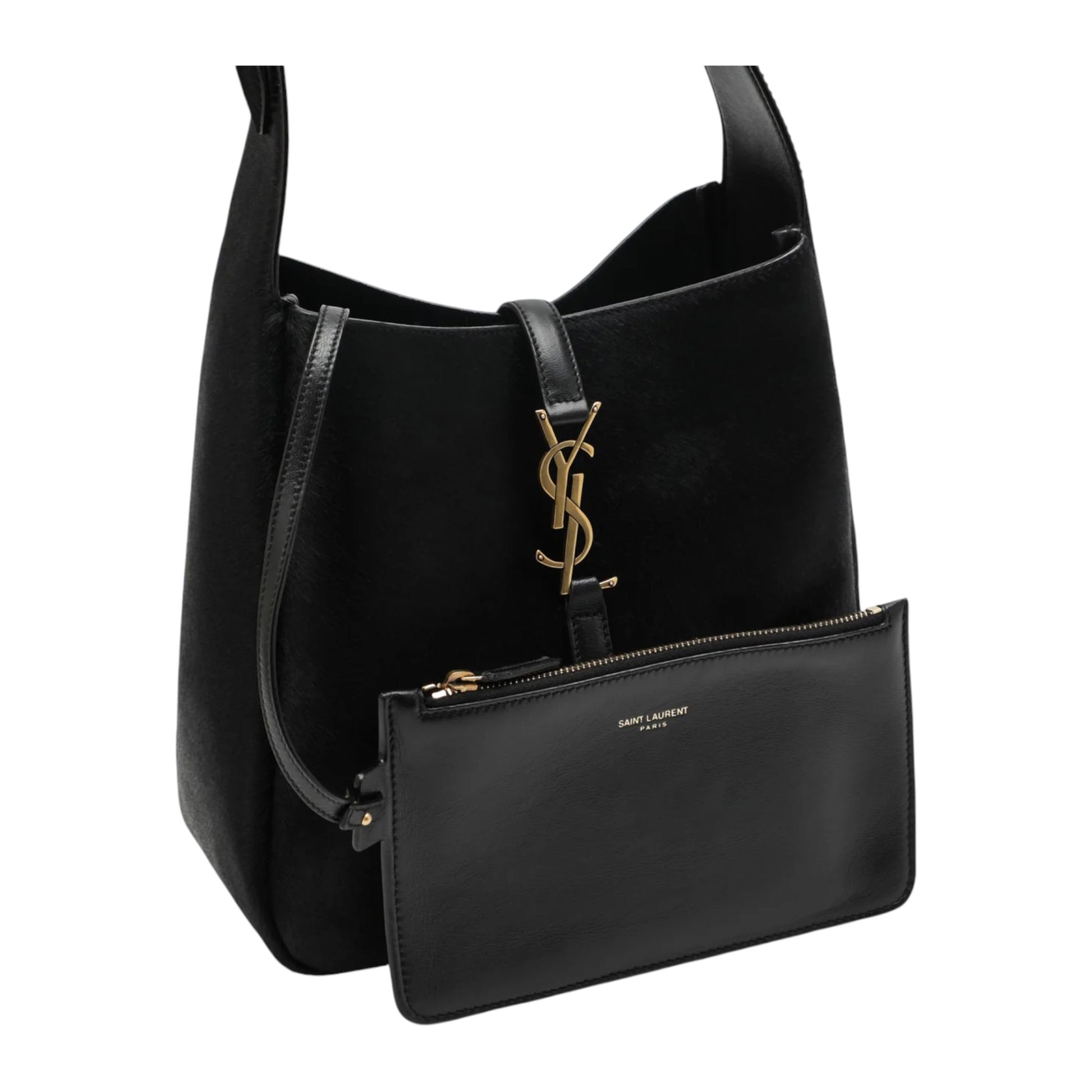 Saint Laurent  Black Le 5 À 7 shoulder bag in pony-effect leather