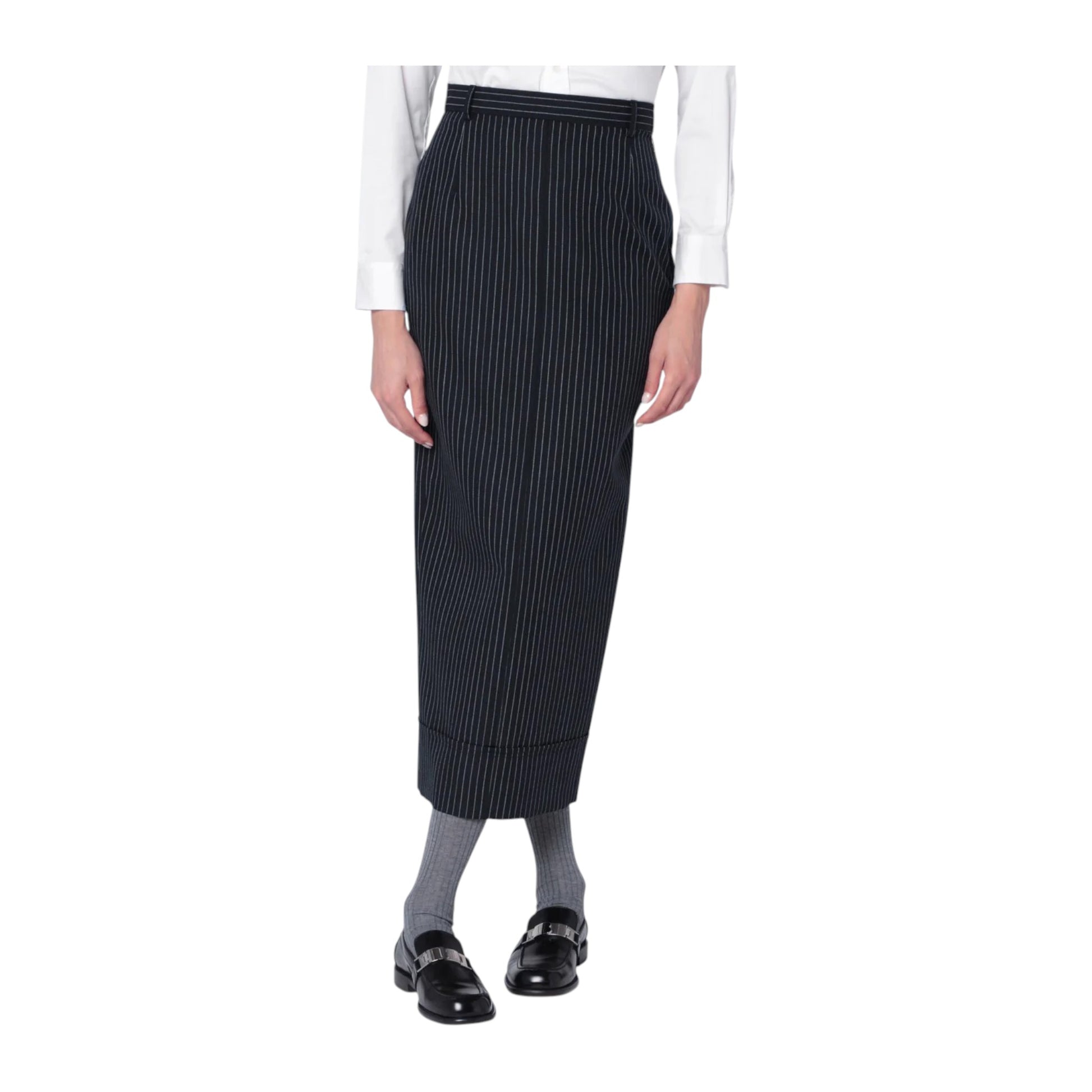 Thom Browne  Navy blue pinstriped pencil skirt