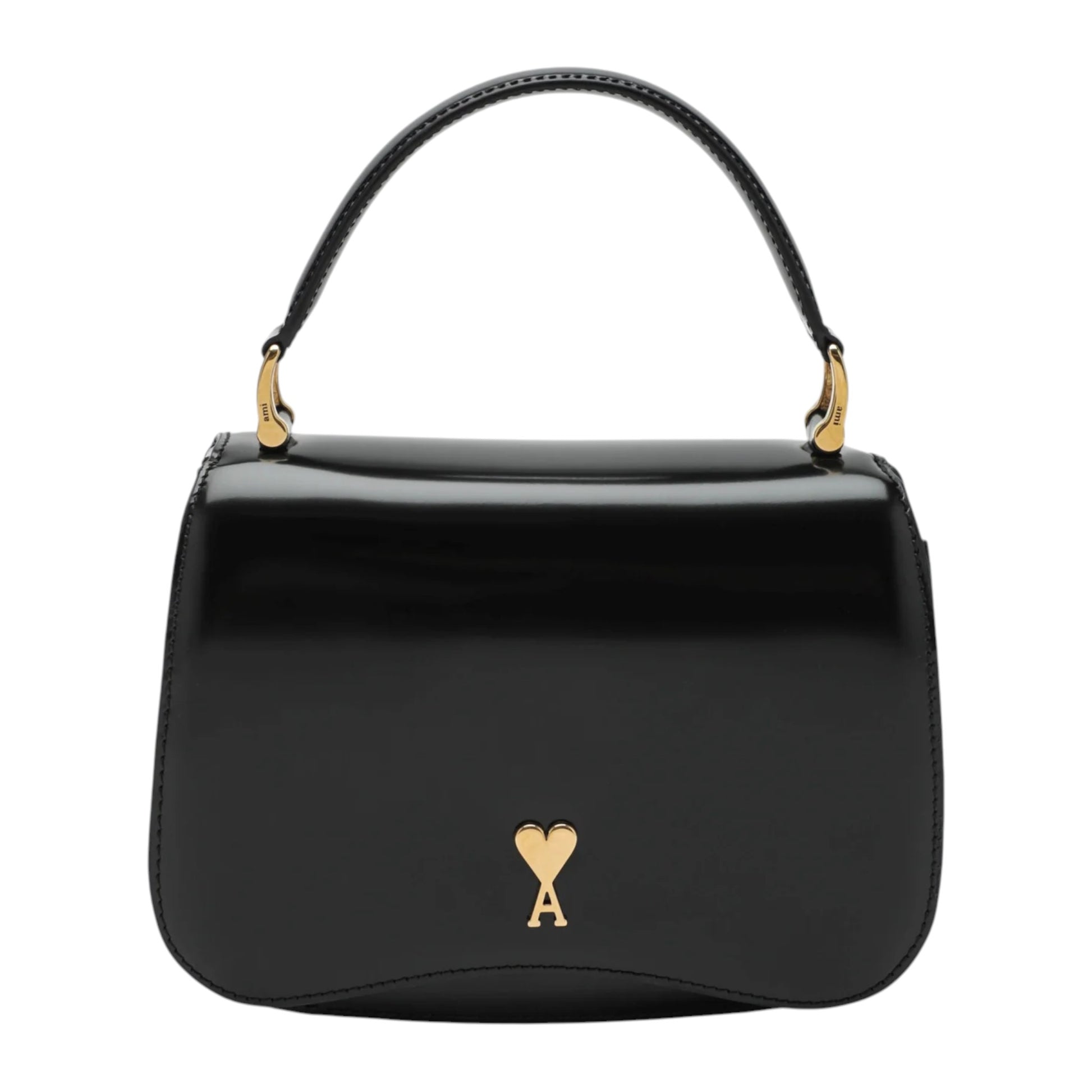 Ami Paris ブラック カウレザー Paris Paris トップハンドルバッグ